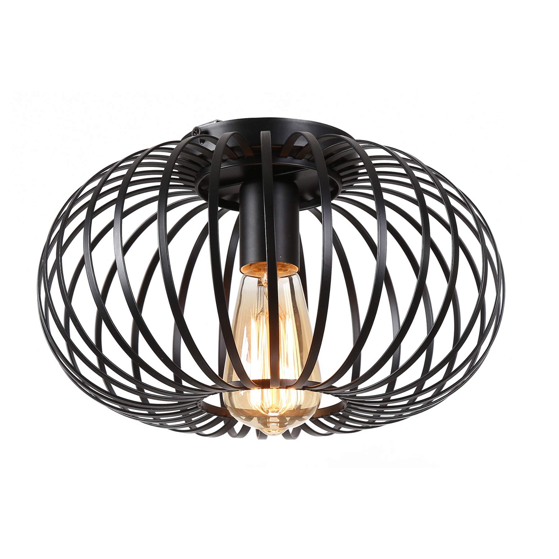 riomasee Industrial Semi-Flush Mount Ceiling Light, Black Metal, 30cm, Model RM001-21 for Kitchen, Bedroom, Hallway, Dining Room