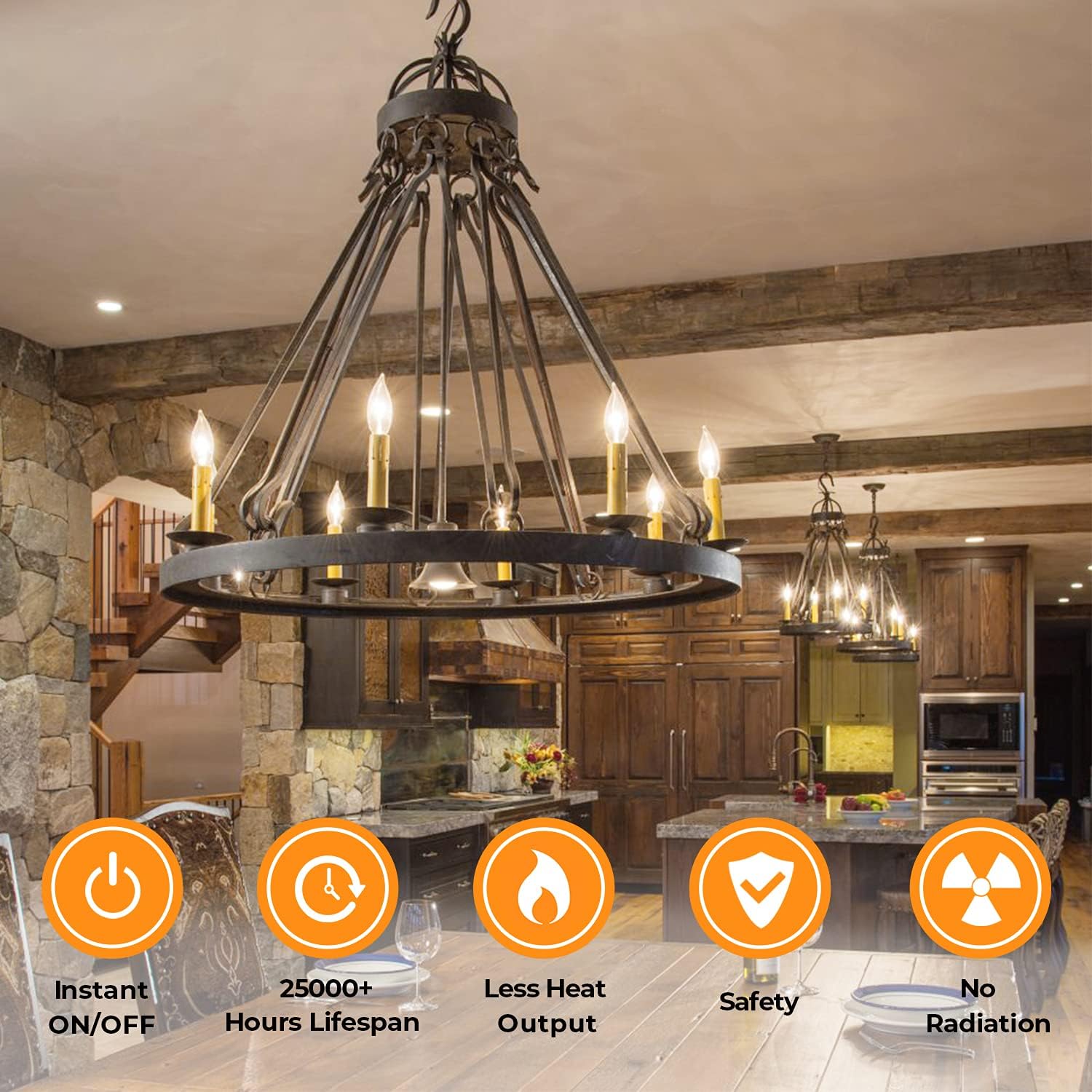 Tobusa Dimmable E12 Candelabra Led Bulbs 60 Watt Incandescent Equivalent, 2700K Warm White, Clear Led Chandelier Light Bulbs 6W,