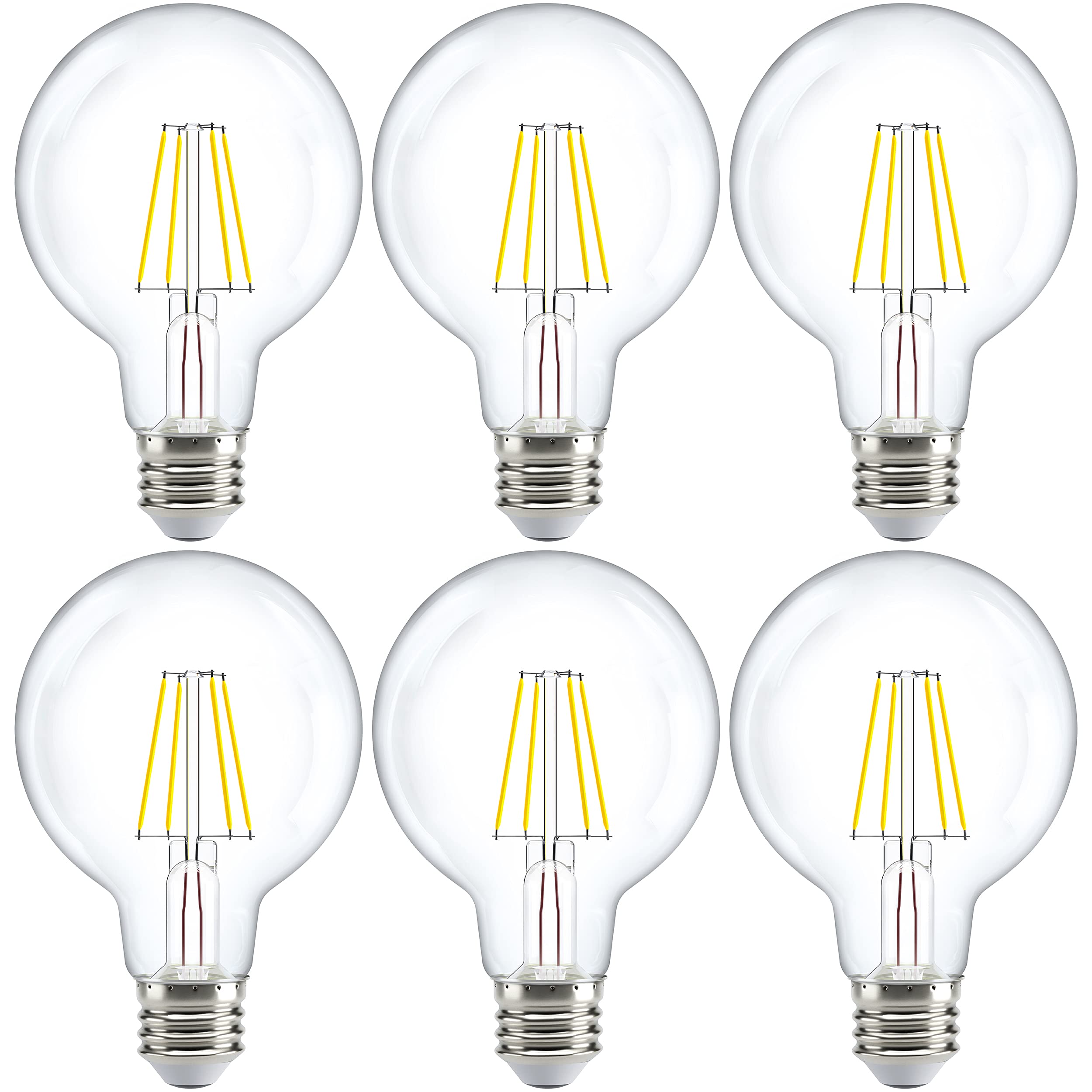 Sunco Lighting G25 LED Globe Bulbs, 3000K Warm White, Dimmable, 5.5W=60W, Clear Vintage Filament, 6 Pack