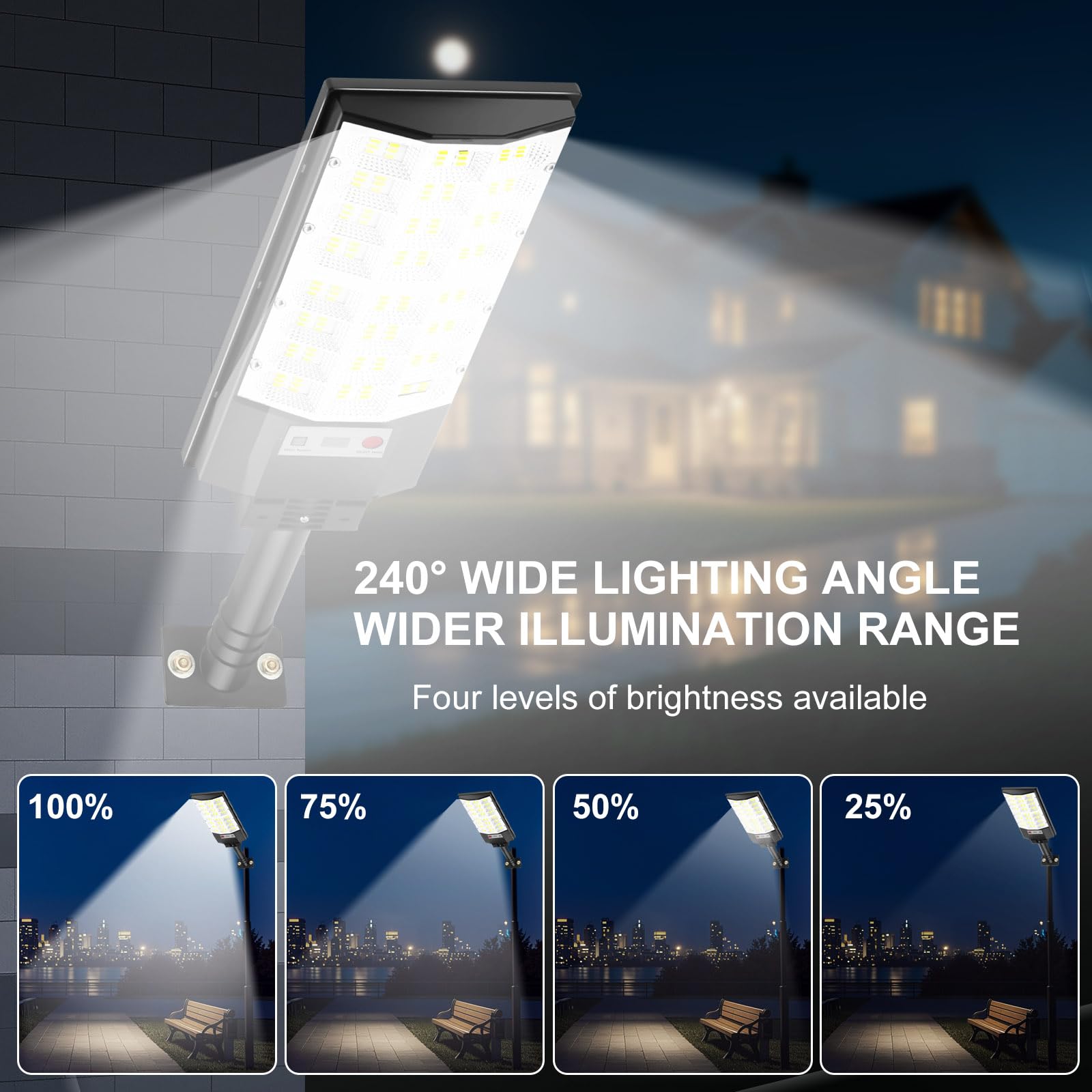 Atoechie 4 Pack Solar Street Lights  Outdoor Flood Light With Dual Motion Sensors  Dusk To Dawn  6500K Dimmable Security Lamps With Remote Control  Ip66 Waterproof Solar Powered Parking Lot Lights