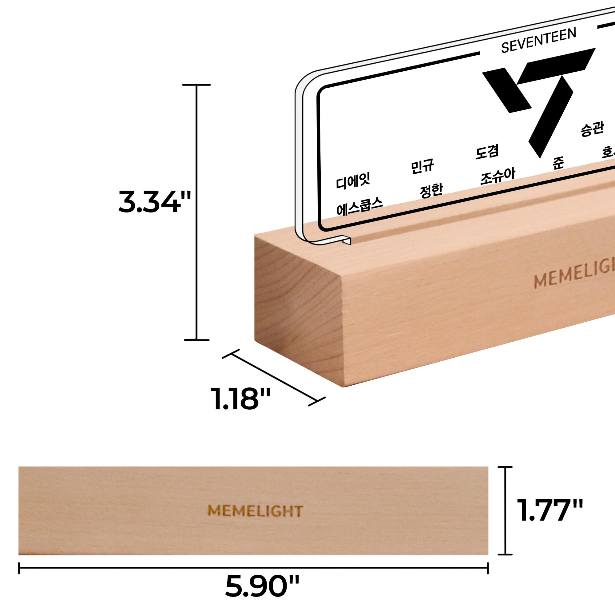 MEMELIGHT Seventeen Night Light, Kpop Lamp, 7 RGB Colors, Dimmer, Wood, 8.3 x 4.2 x 1.7 inches, Multicolor,