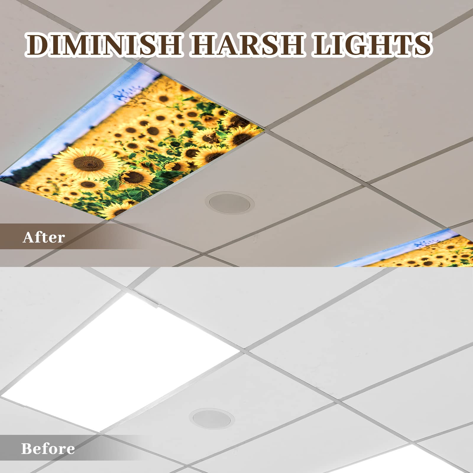 Hortsun Fluorescent Light Covers 4 Pack - 4x2 Feet Magnetic Ceiling Shade Filters, Sunflower Color