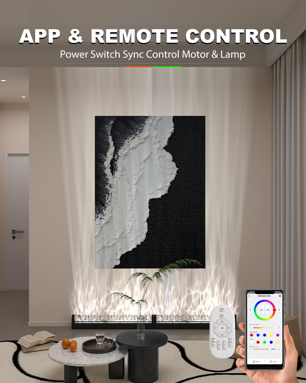 TACAHE RGBW Wall Light - Color Changing, Remote & APP Control - 39.3in, 12W, Black, Model TCH-WWL01-B-DE