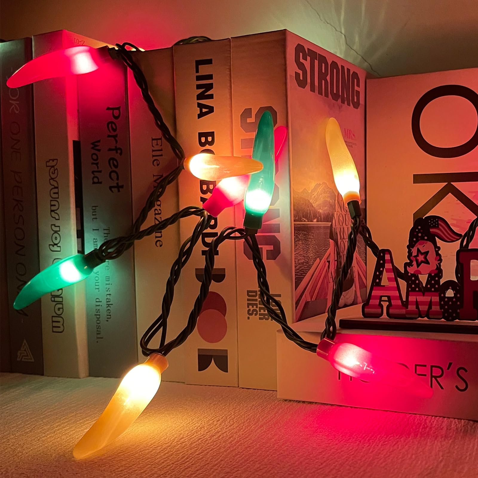 13.6Ft Chili Pepper Lights Lights With 37 Mini Triplecolor Chili Lights(2 Spare),Outdoor Christmas Incandescent Pepper Lights Fo