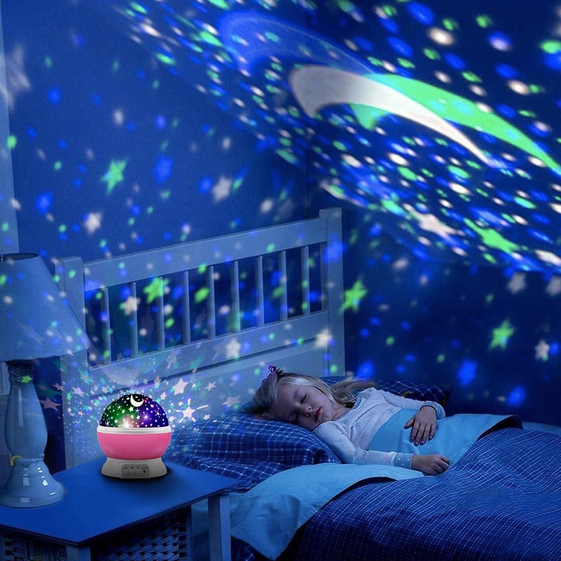 MOKOQI Star Projector Night Light Lamp for Kids, Rotating Moon & Star, Pink, Model 012-1361B, Fun Gifts for Ages 1-14