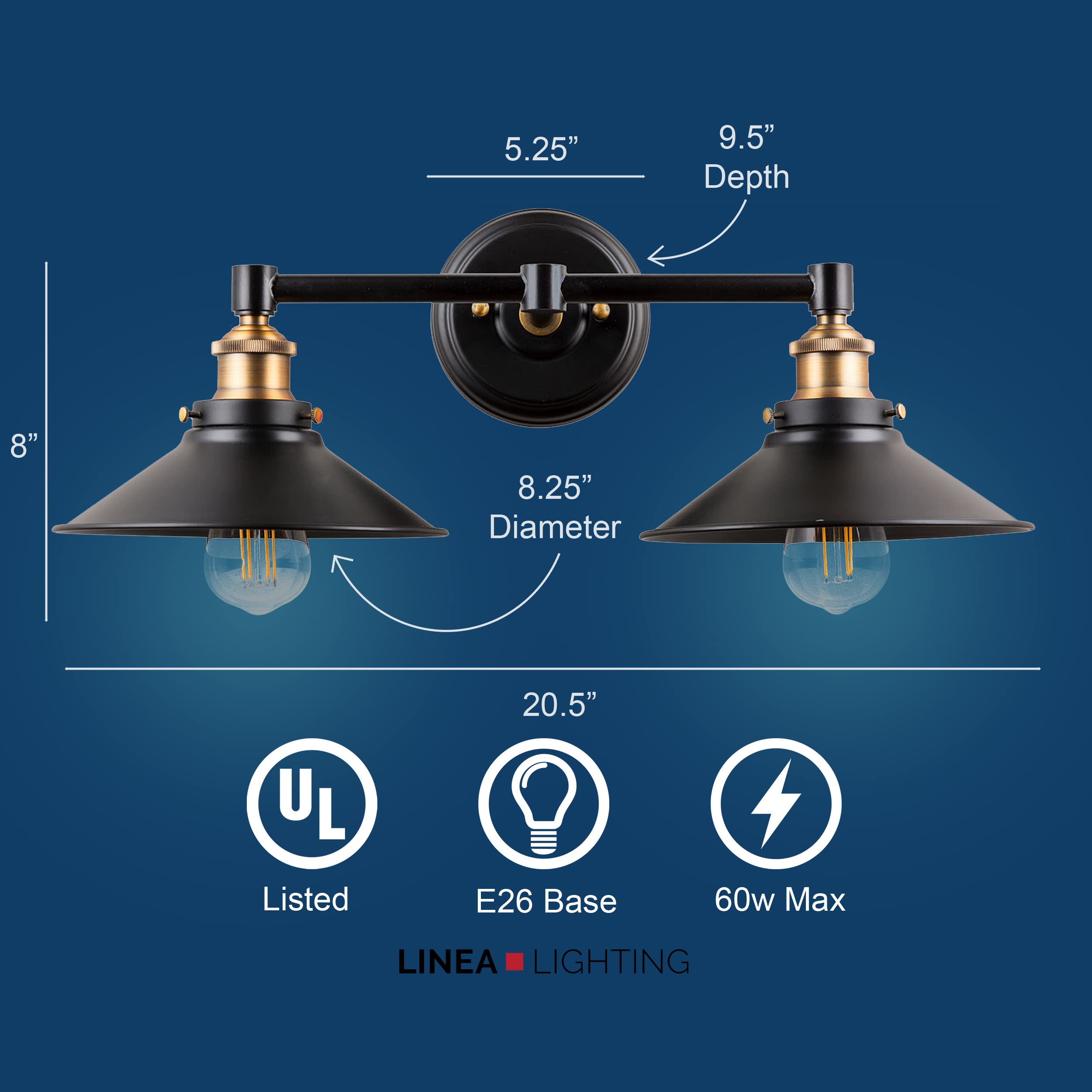 Linea Di Liara Andante 2 Light Bathroom Vanity Light Industrial Gold And Matte Black Light Fixtures Above Mirror Light Farmhouse