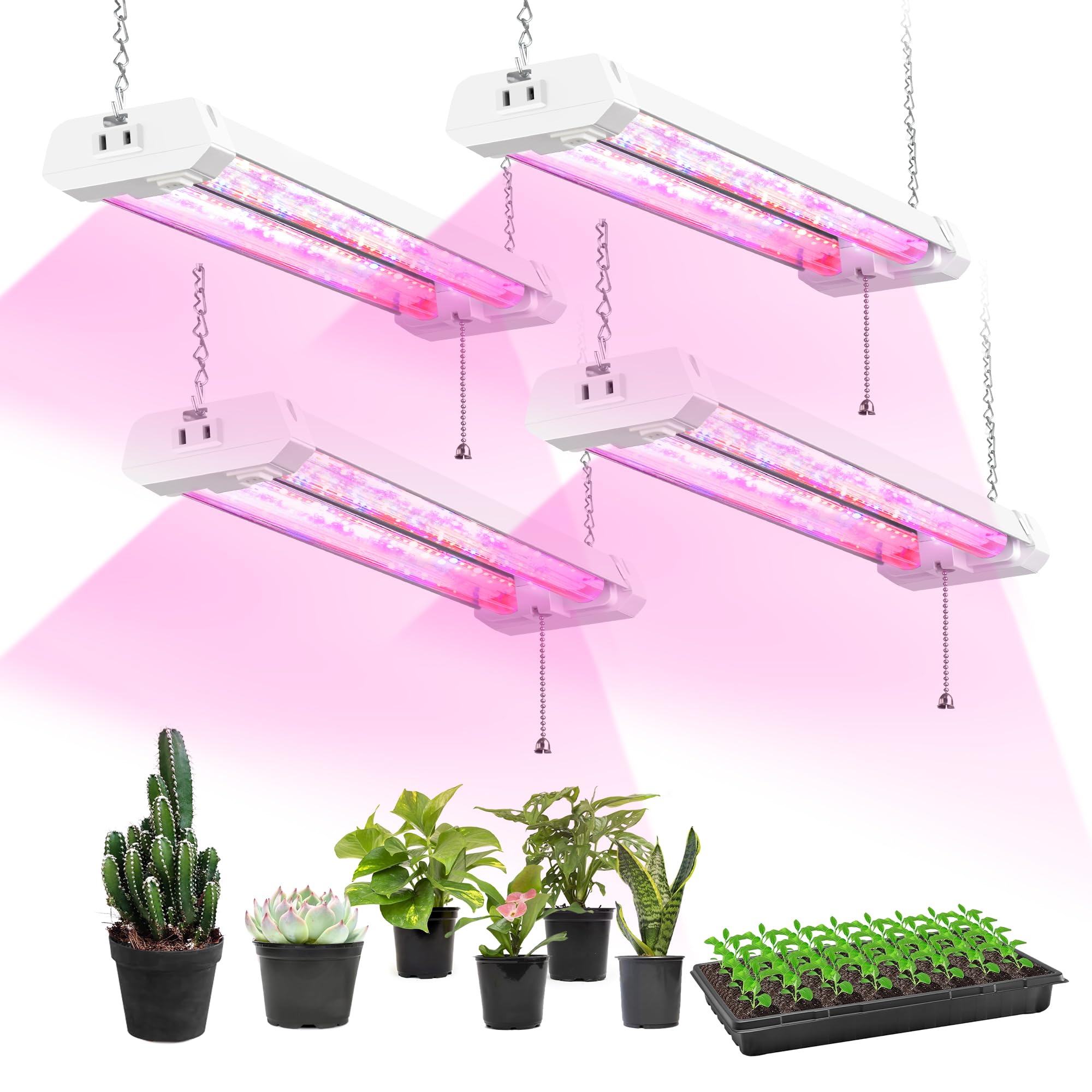 Hlite 16in Adjustable Full Spectrum Plant Growing Lamps, 4 Pack, Linkable, White, Model HBGL-MN2F-GRO