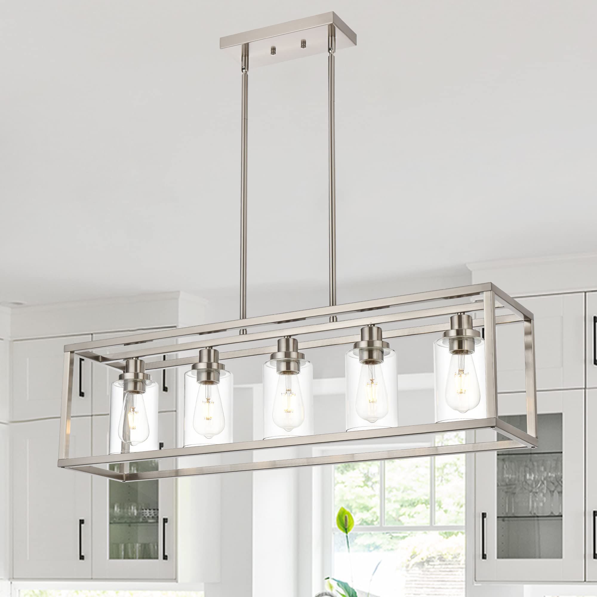 MELUCEE 5-Light Pendant Lighting Fixture, Brushed Nickel, Metal, 36.2 inches, Modern Chandelier for Dining Room, Kitchen, Living Room