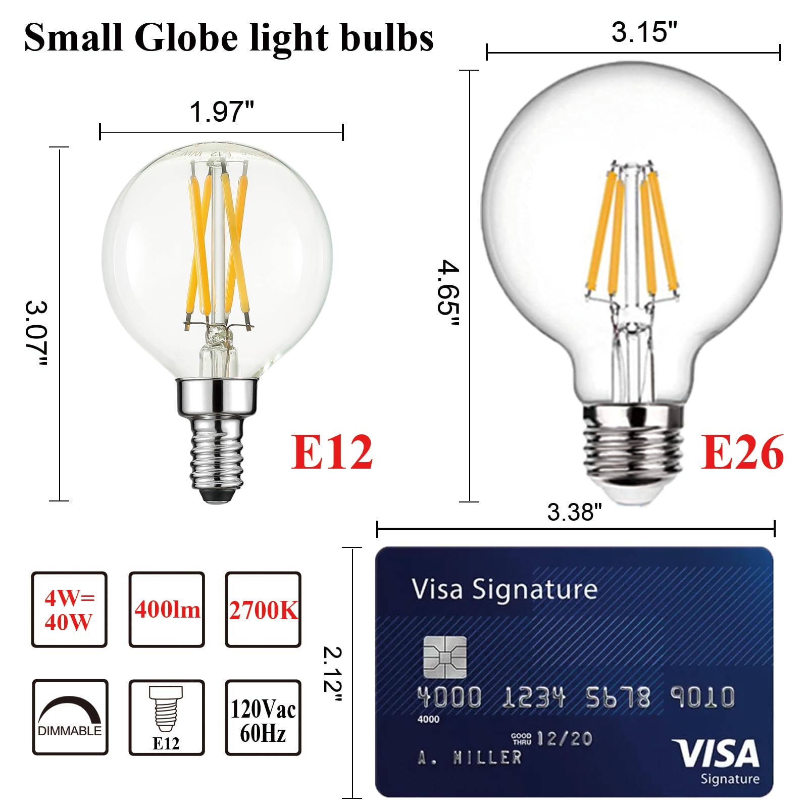 Arberlic G16.5 Light Bulb,4W E12 Led Bulb Dimmable Equivalent E12 Candelabra Bulb 40 Watt,Warm White 2700K,400Lm,Cri85+,Ac120V,E