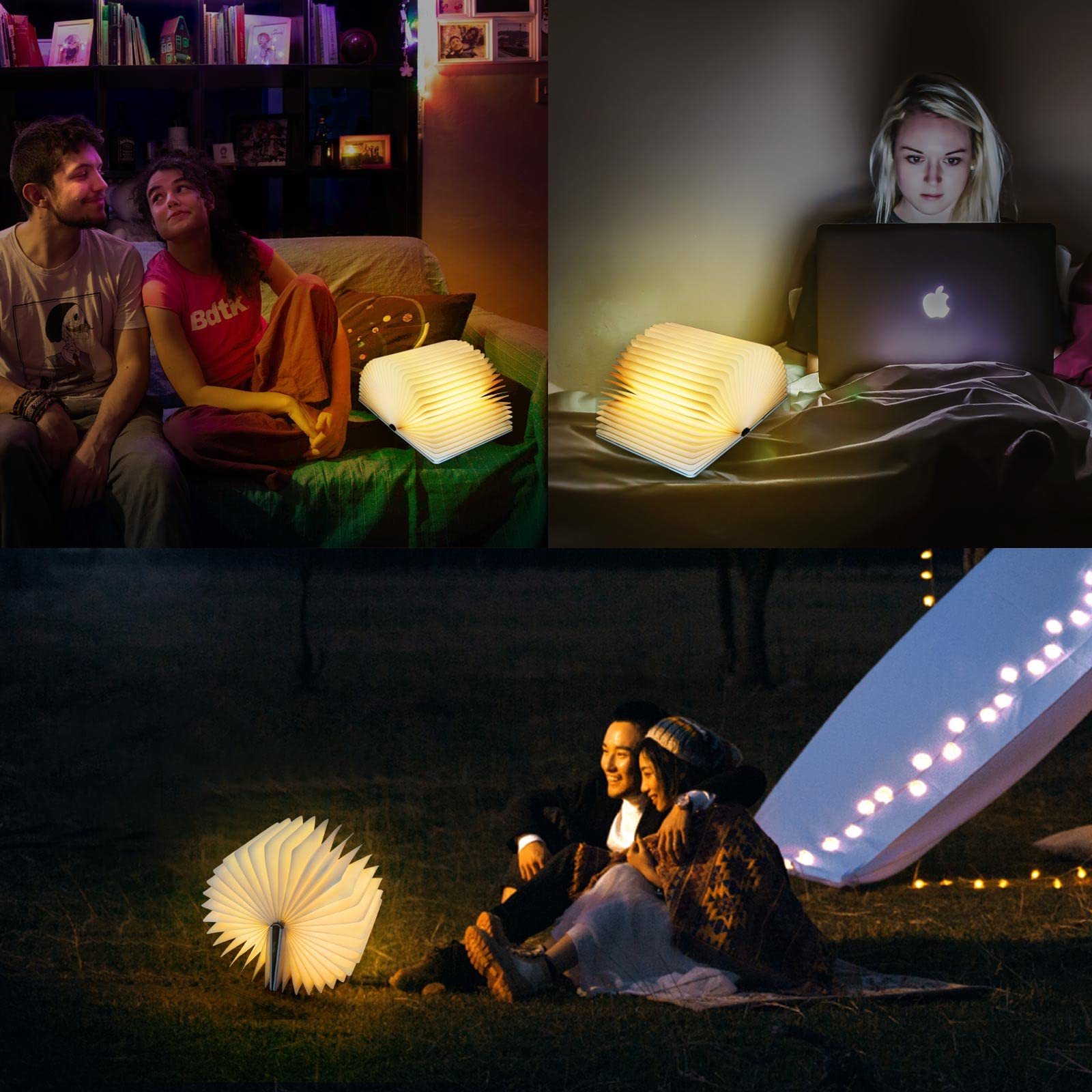 Qxmgcbok Folding Book Lamp Dragon Night Light, Portable Bedside Light (3 Colors) - Gift For Readers & Teens