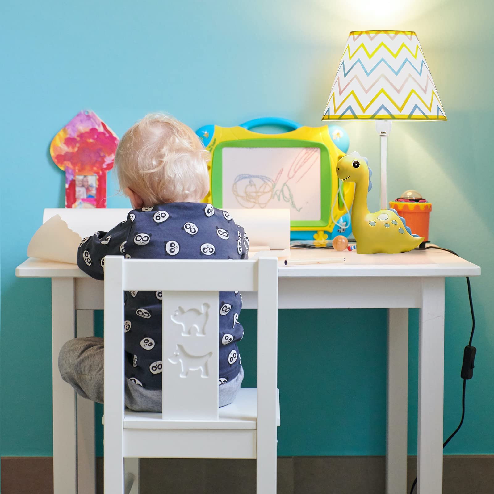 Herbestbay Kids Thunder Dinosaur Table Lamp - 13&quot; Bedside Lamp With Led Bulb, Yellow