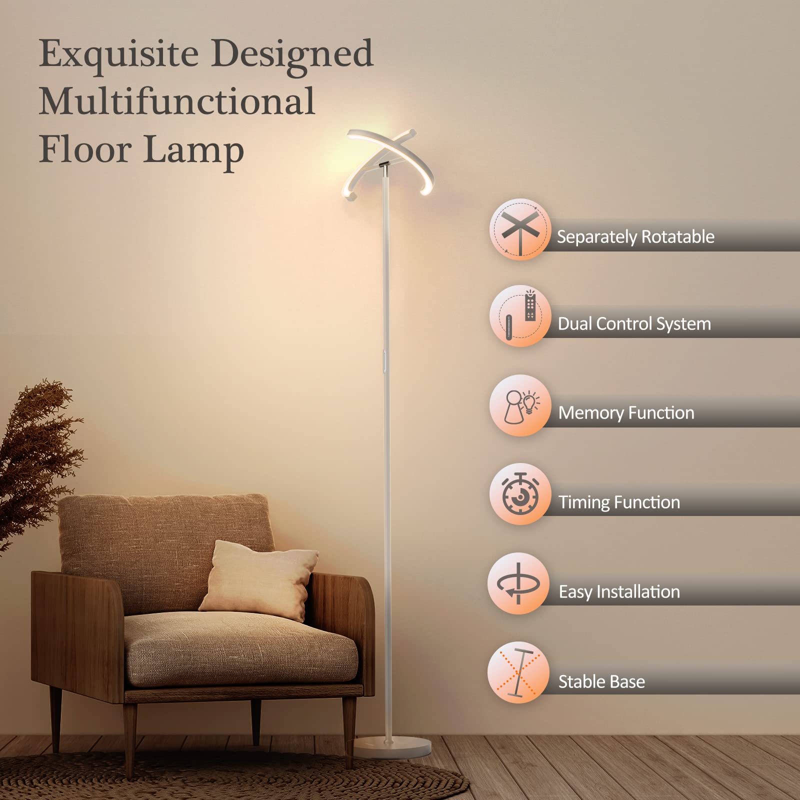 Fimei Split Floor Lamp, Bright Modern Led Standing Lamp, Stepless Dimming And 4 Color Temperature, Eye-Protection Reading Standi