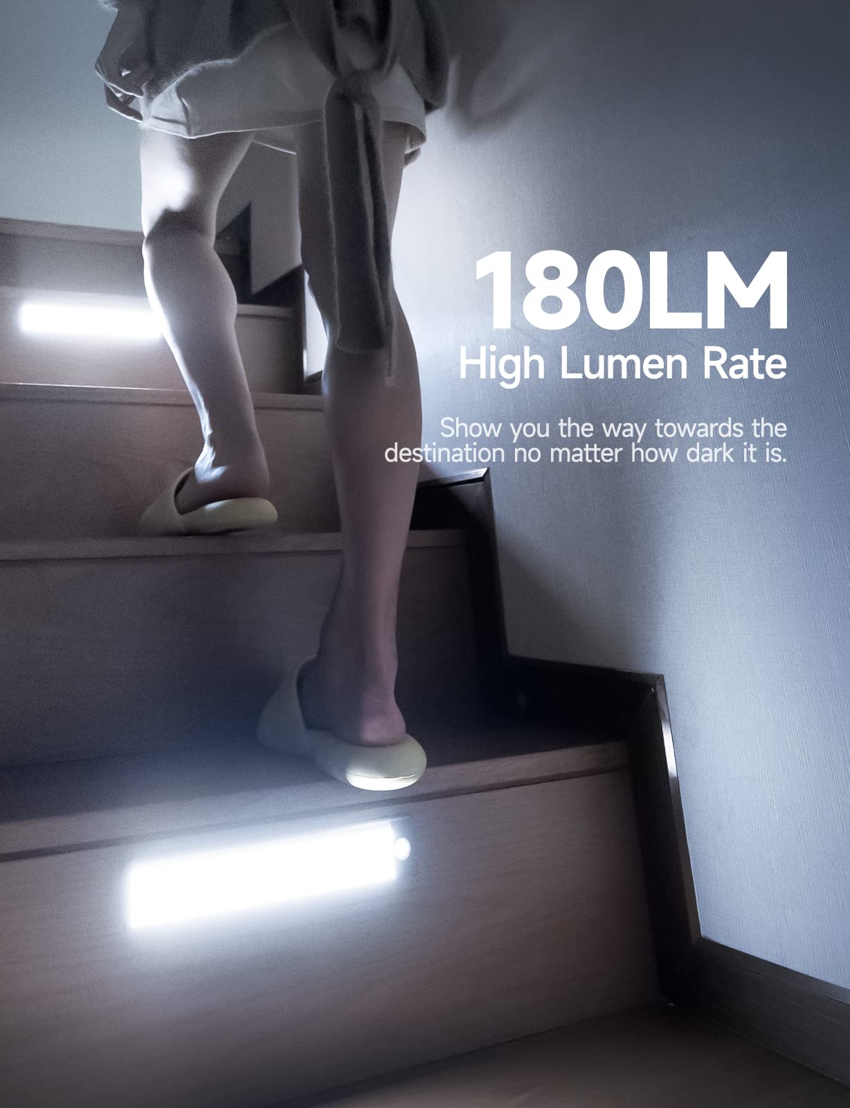 Yiger 40 Led Under Cabinet Lighting, Rechargeable Motion Sensor Night Light, Silver-White, 2 Pack