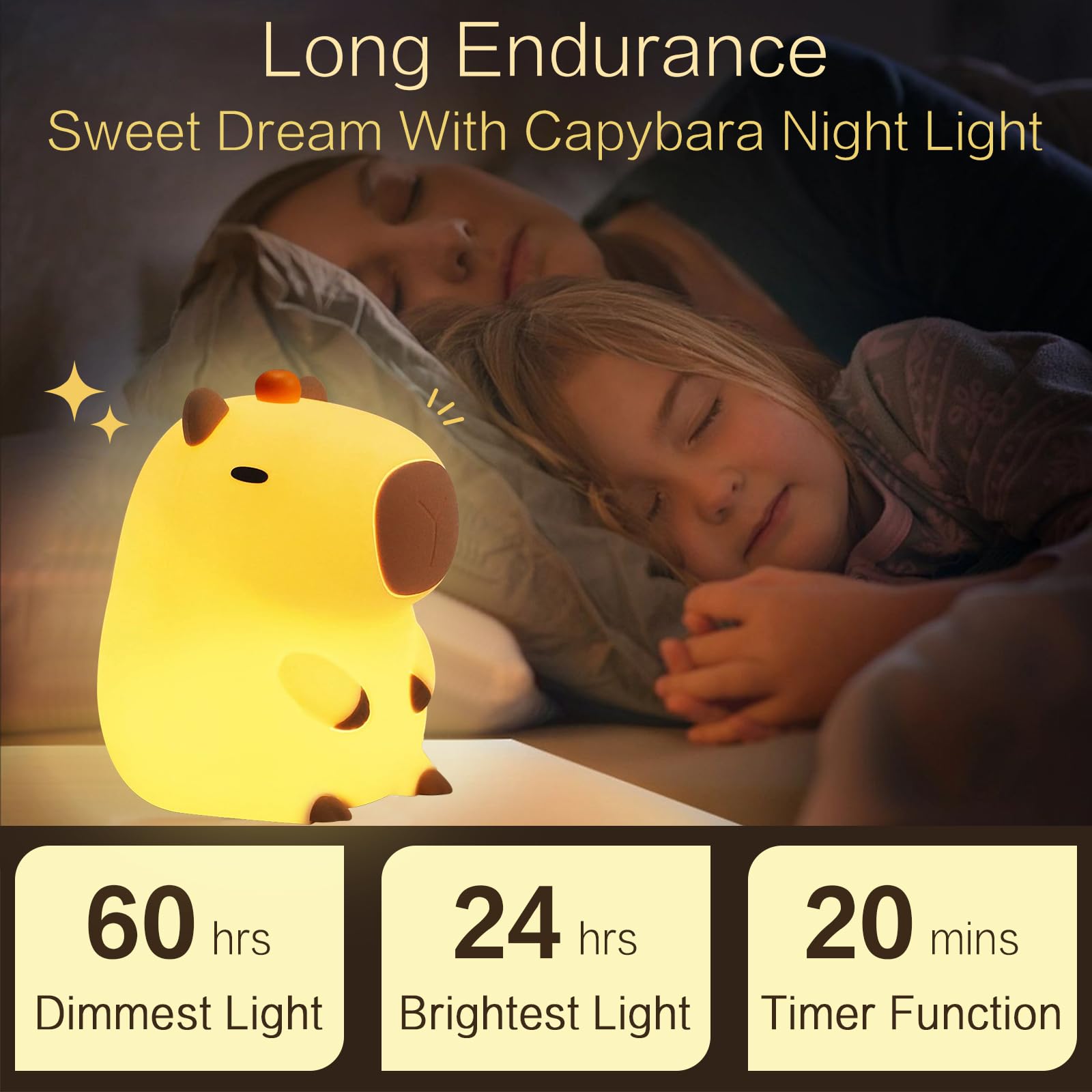 Yr Yrhh-Pet Orange Capybara Cute Night Light  Led Squishy Novelty Capybara Lamp  Food Grade Silicone Dimmable Nightlight  Boys Girls Funny Capybara Light  Light Up Capybara Gifts  Room College D?Cor