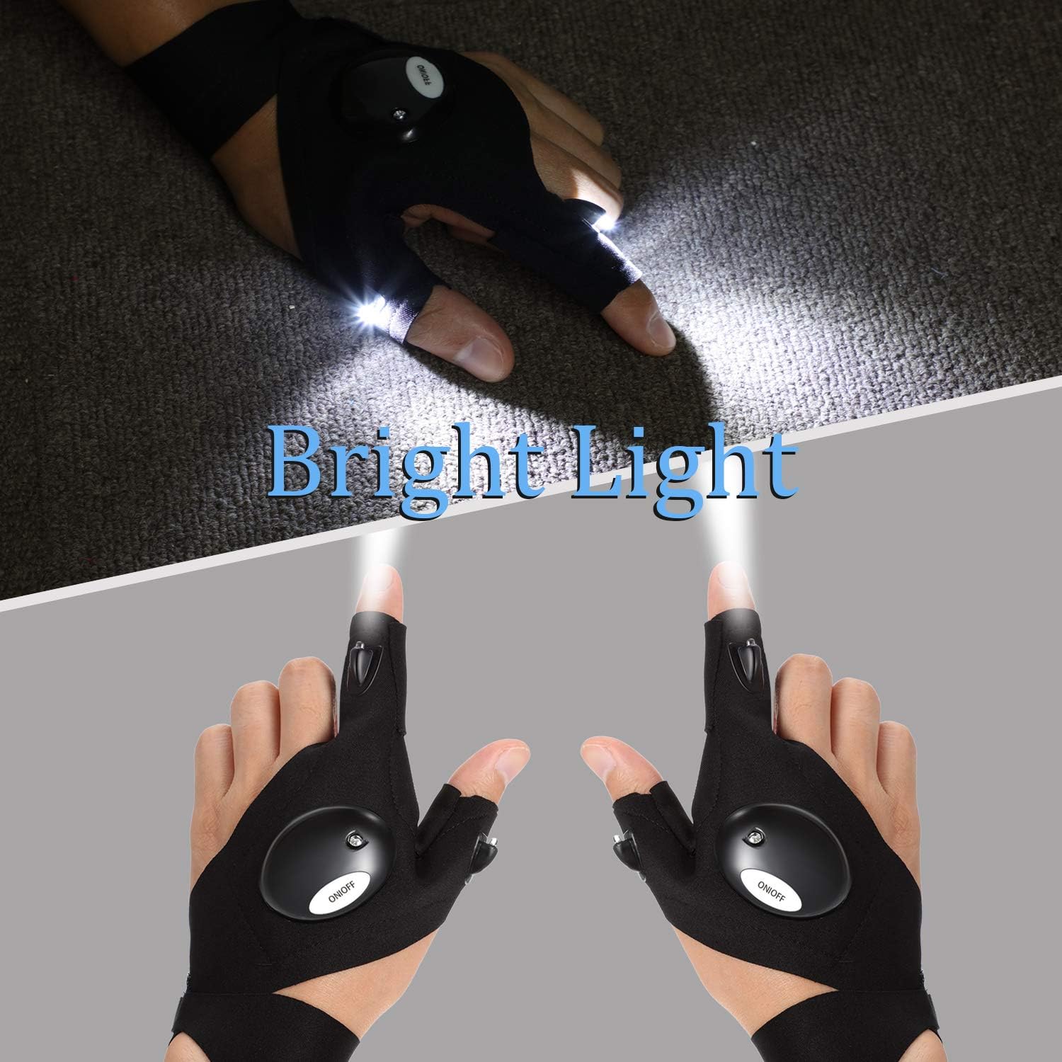 Frienda 3 Pair LED Flashlight Gloves Gifts for Men Light Fingerless Outdoor Fishing Gloves Tool Gadgets Gifts for Repairing Work