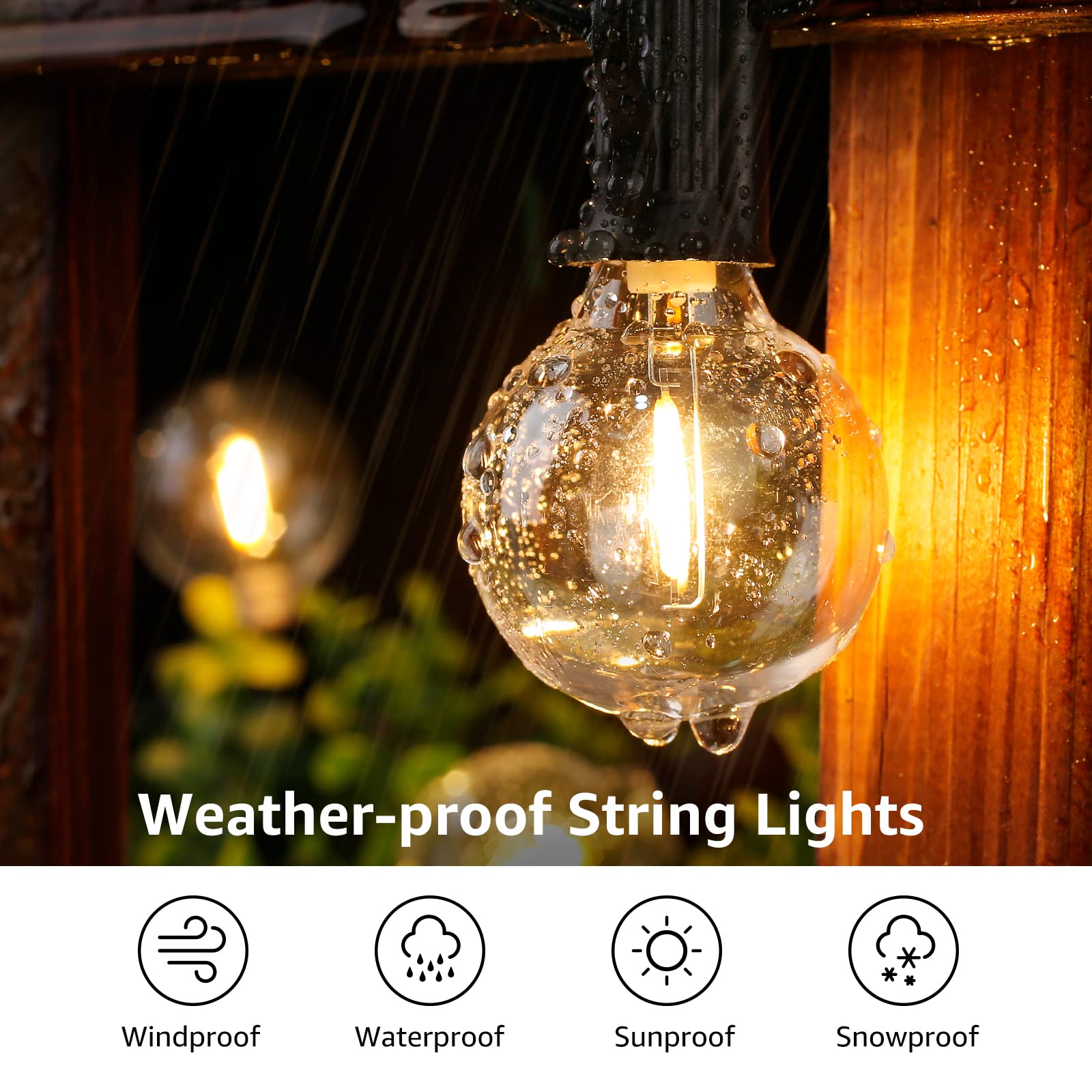 Lepro Led Outdoor String Lights For Patio, 50Ft Bistro Lights With 26 Shatterproof G40 Globe Edison Bulbs, Waterproof Caf   Ligh