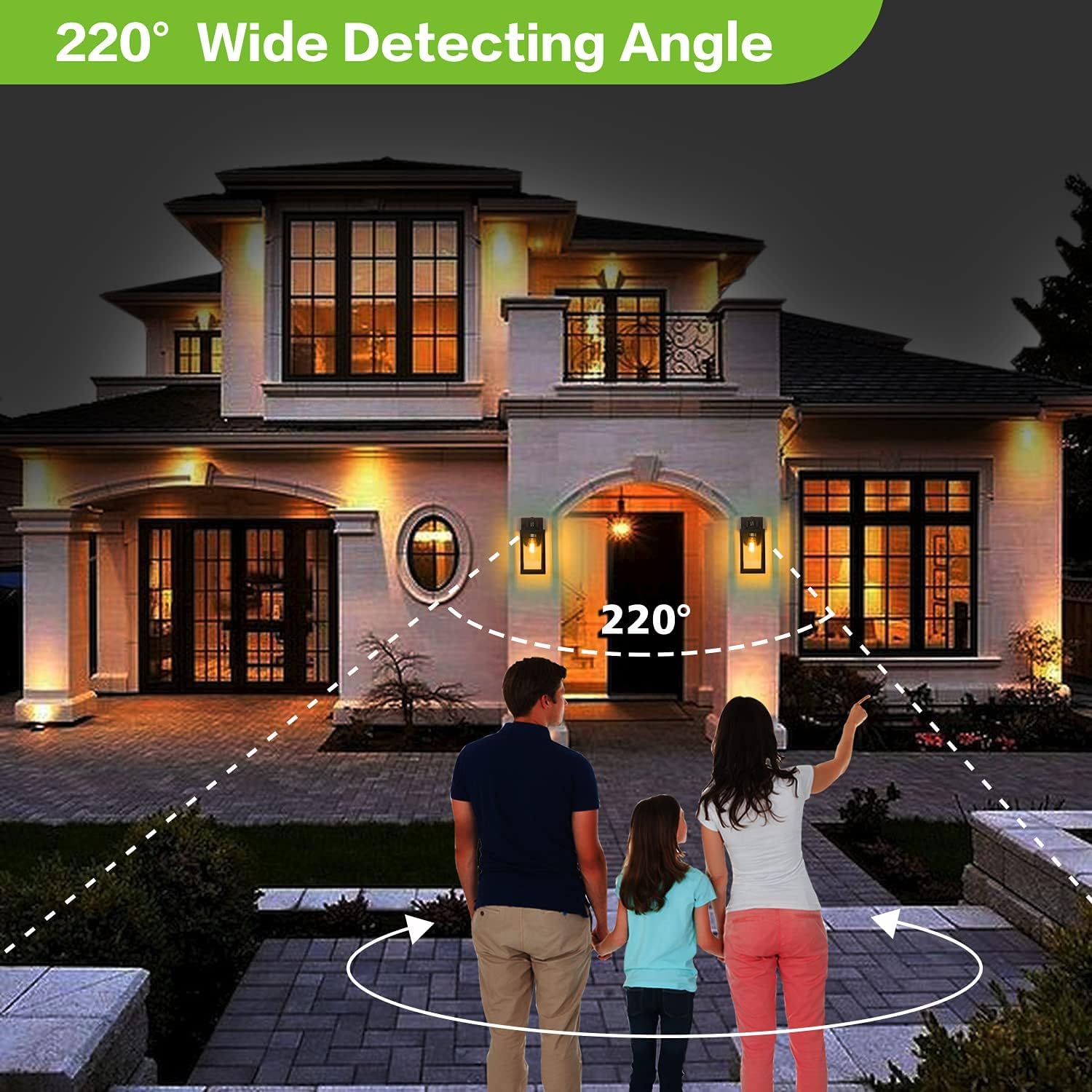 hykolity Large Outdoor Wall Light, 16 Inch Waterproof Sconce, Matte Black, Dusk to Dawn, Glass Shade, Anti-Rust, Model WLA-0413, 2 Pack