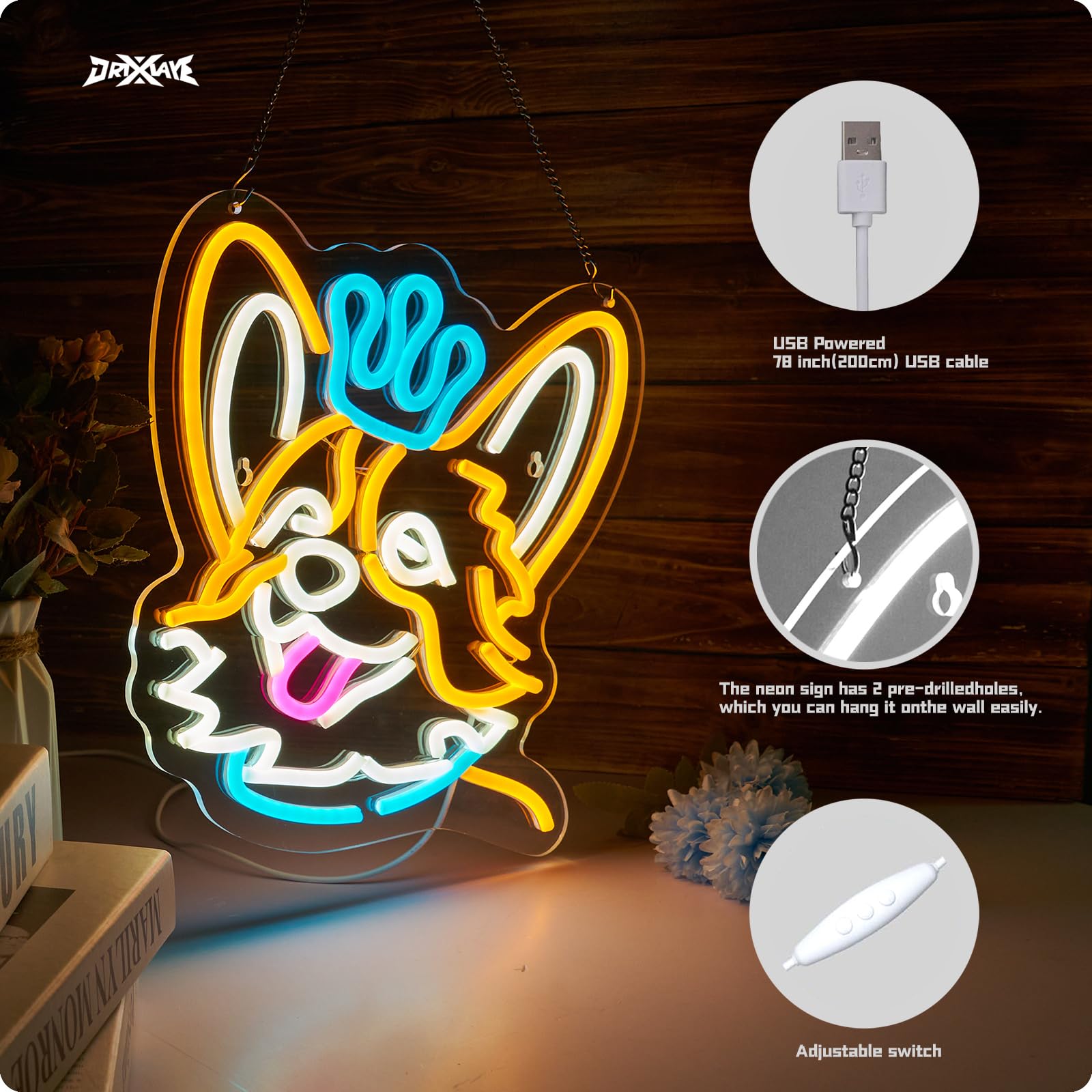 Corgi Neon Sign Dog Neon Sign For Wall Decor Teen Room Gifts For Birthday Kids Room Boys Room Playroom Decor(12.6 X12.2 In)