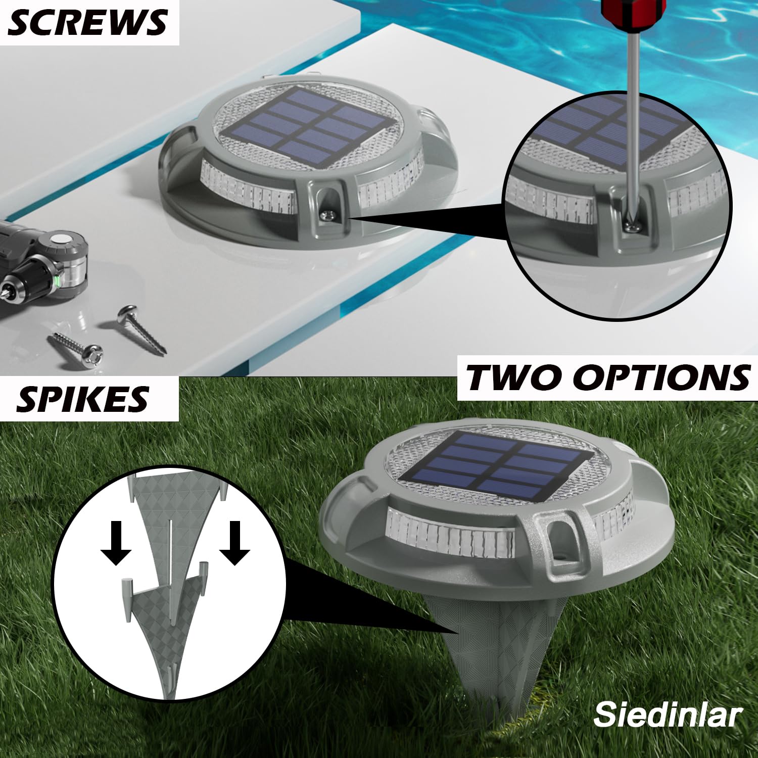 Siedinlar Solar Driveway Lights Outdoor 4 Modes 40 Leds Marine Dock Light Deck Driveway Markers Waterproof For Garden Step Ground Walkway Pathway Yard  Blue/White Dynamic Lighting (1 Pack)