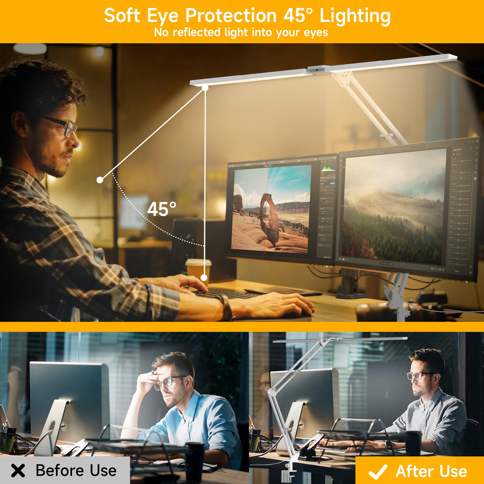 SKYLEO LED Desk Lamp - 2400LM Ultra Bright, Eye-Caring, Adjustable with Remote Control, Metal, White, Model B002