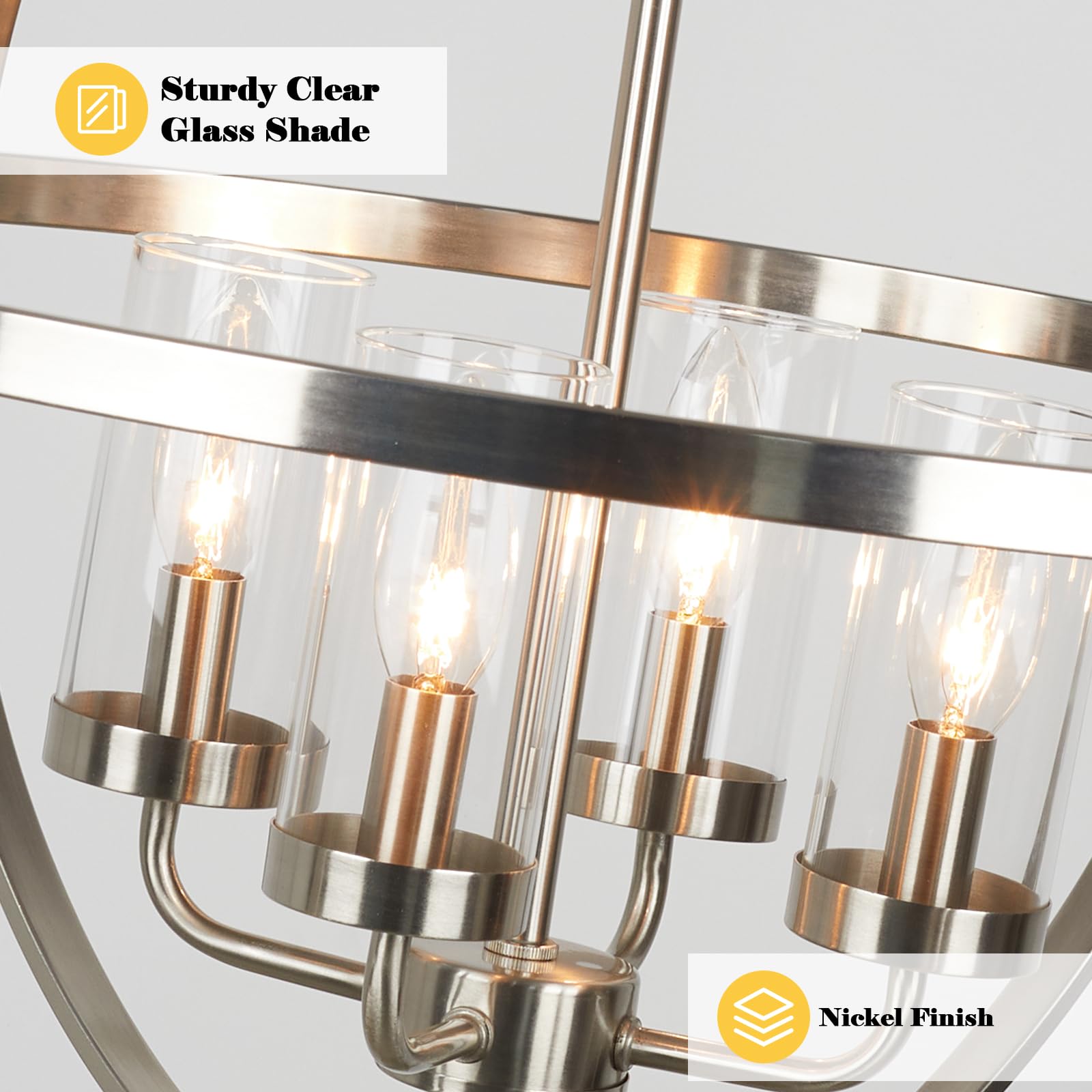 Treekee 20'' 4-Light Globe Chandelier, Brushed Nickel Modern Pendant Light for Dining Room, Entryway, Living Room