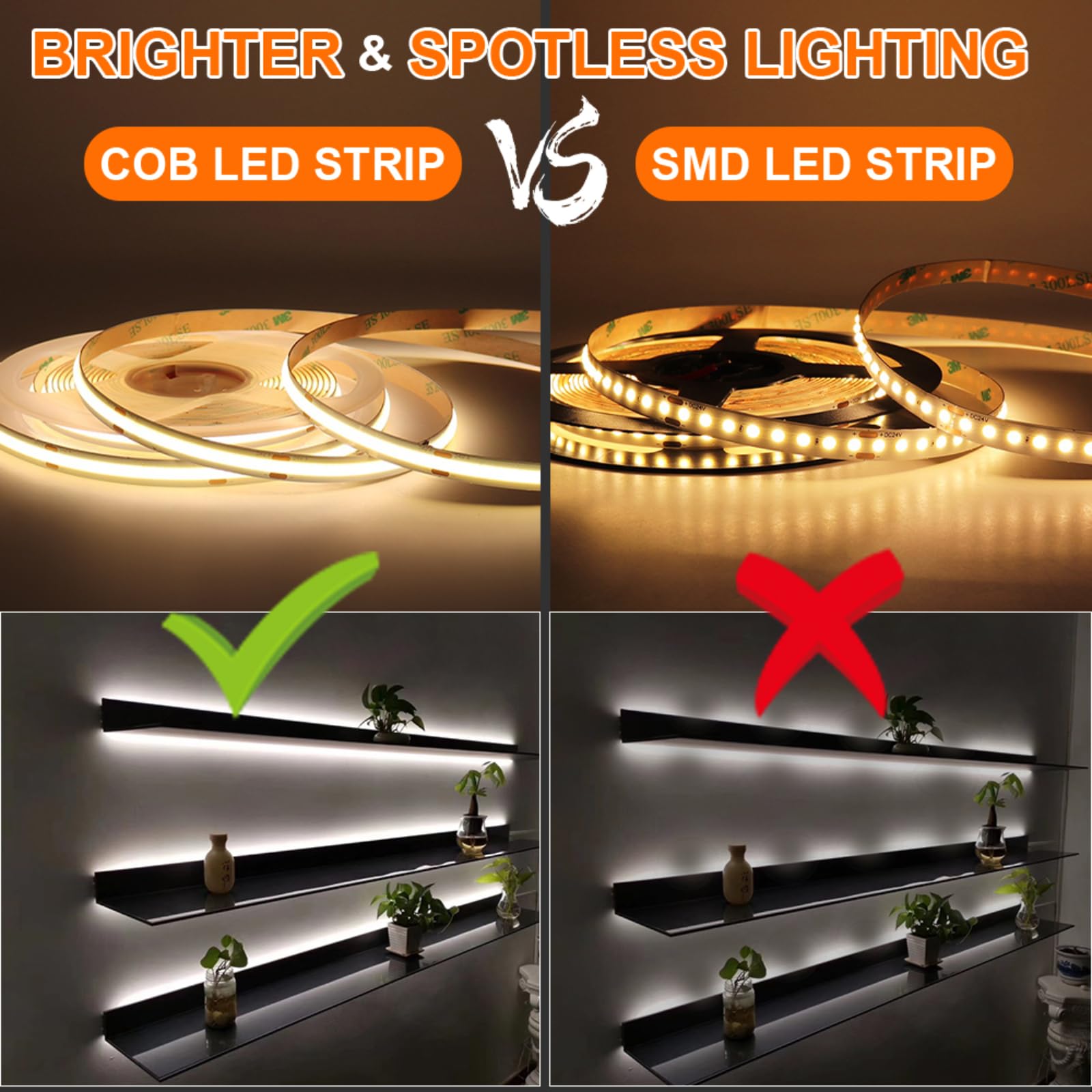 Maliigaza 32.8Ft Cob Led Strip Light 24V 3000K Ra90+ Flexible High Bright Dimmable Led Tape  8Mm Width Strip Light With 3840 Leds For Home Indoor Lighting Decor (Without Power Supply Or Adapter)