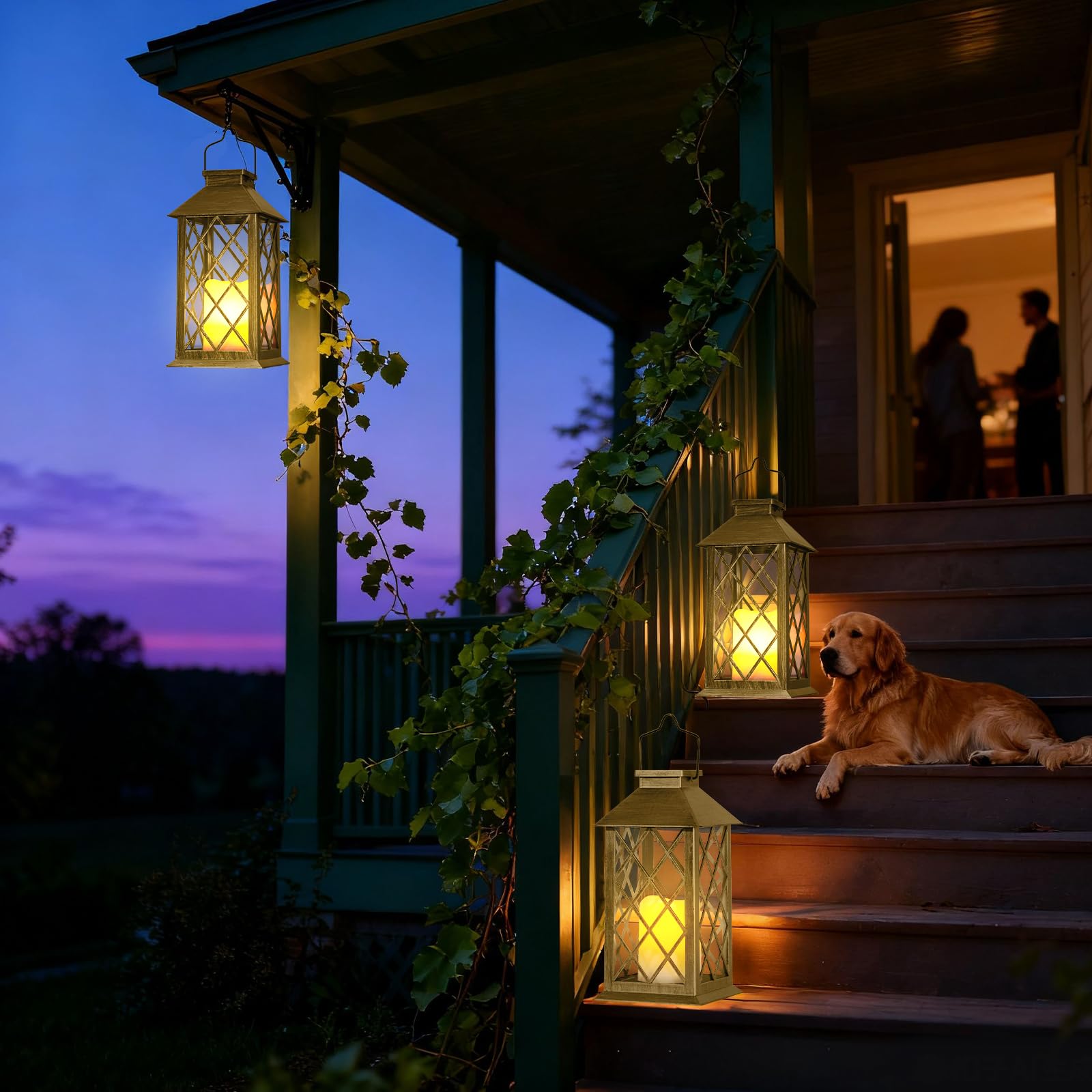 Otdair Solar Lanterns Outdoor Waterproof  2 Pack 14 Solar Lantern With Glass Retro Led Flickering Flameless Candle Lanterns Decorative Outdoor For Gift  Yard  Garden  Patio  Balcony  Brazen