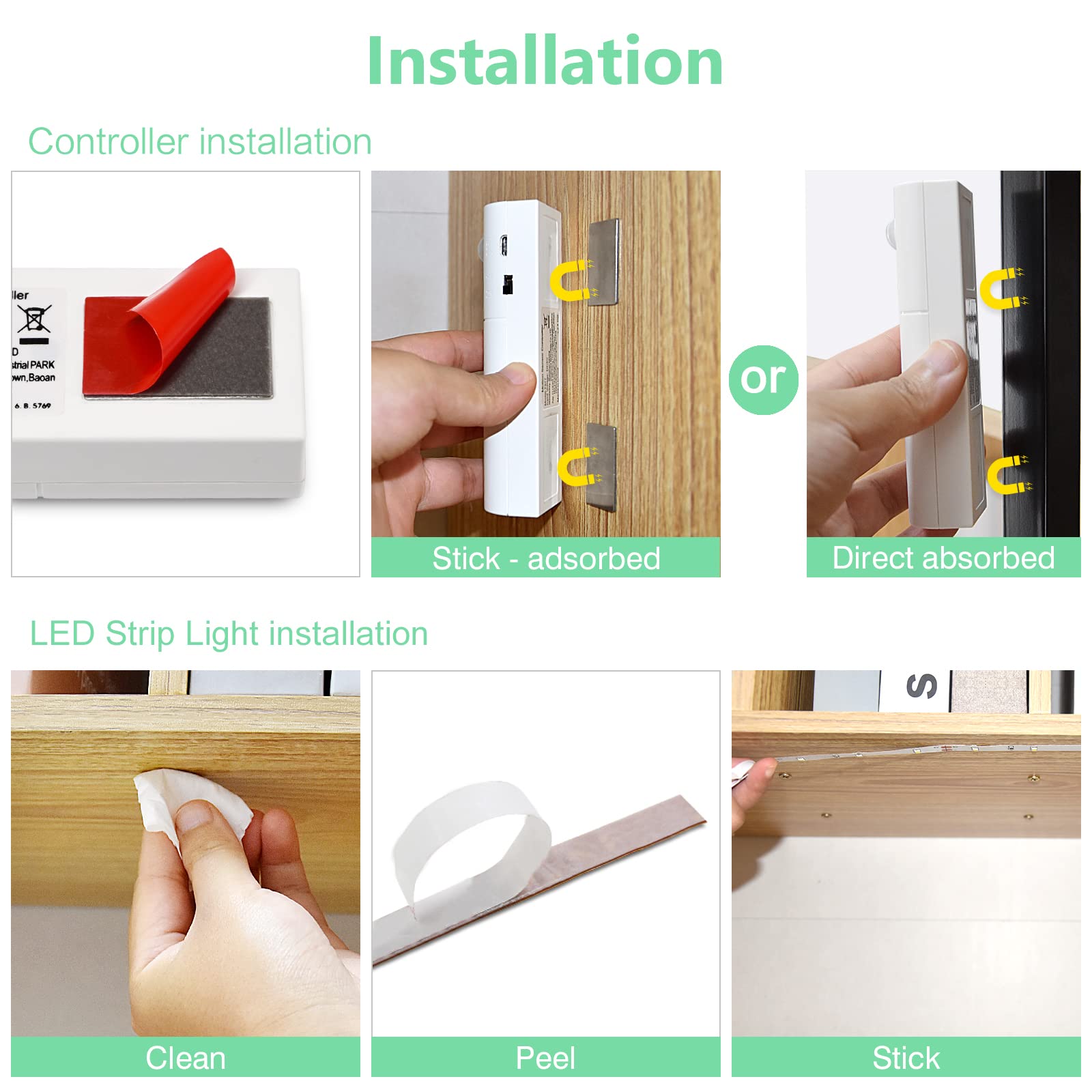 WOBANE Dual Motion Sensor Under Bed Lights, 16.4ft LED Tape Light, Flexible, Rechargeable, Warm White, Model CL13-2700, Battery Powered