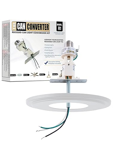 The Can Converter - R1, Recessed Can Light Conversion Kit, For Ceiling Light Fixture, Recessed Lighting, Pendant Light, Hanging Light, For Home Improvement, With 8¼ Beveled Ceiling Medallion, White