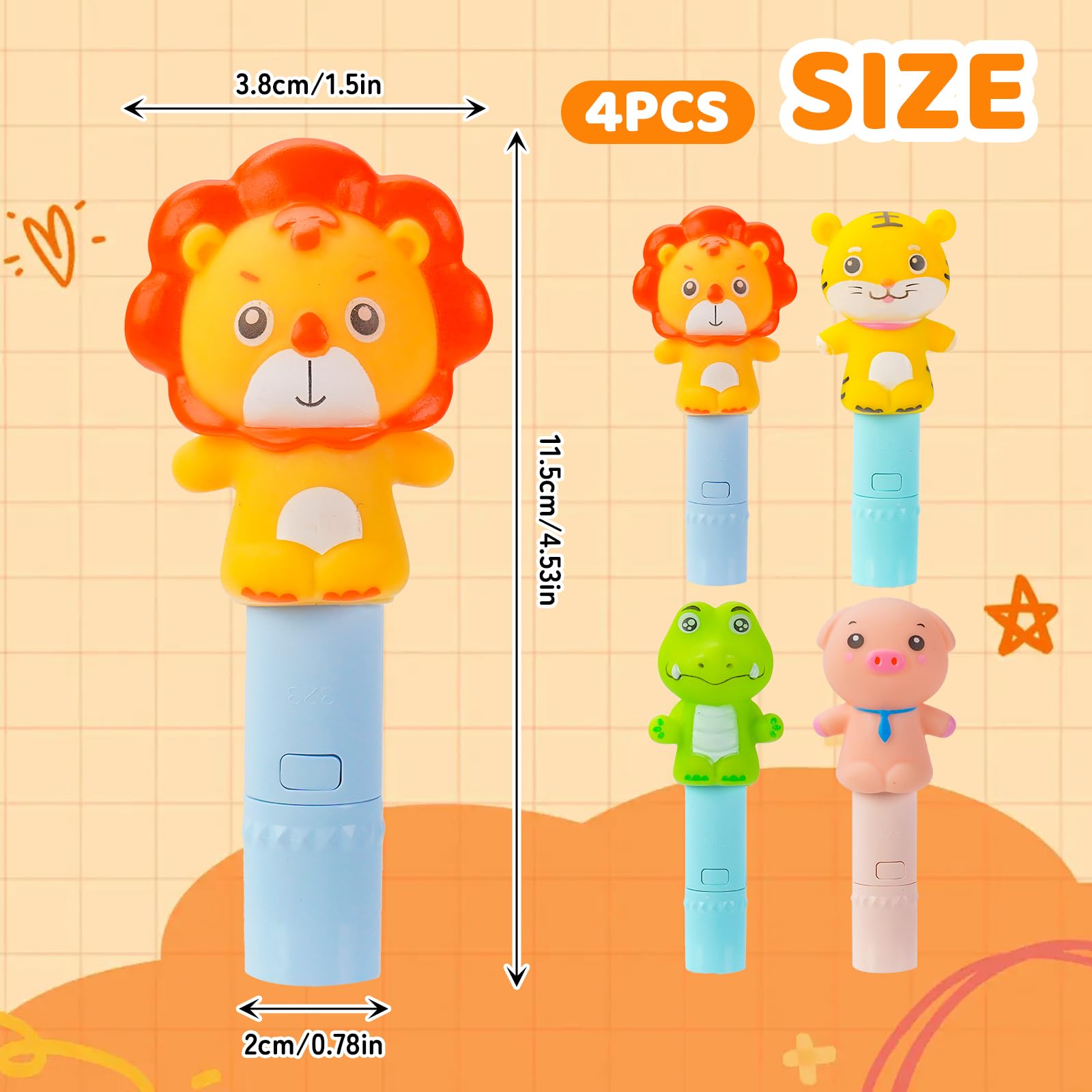 Darlur 4 Pack Small Mini Cute Kids Flashlight  Rechargeable Animal Flashlights For Boys Girls Christmas Gifts Stocking Stuffers