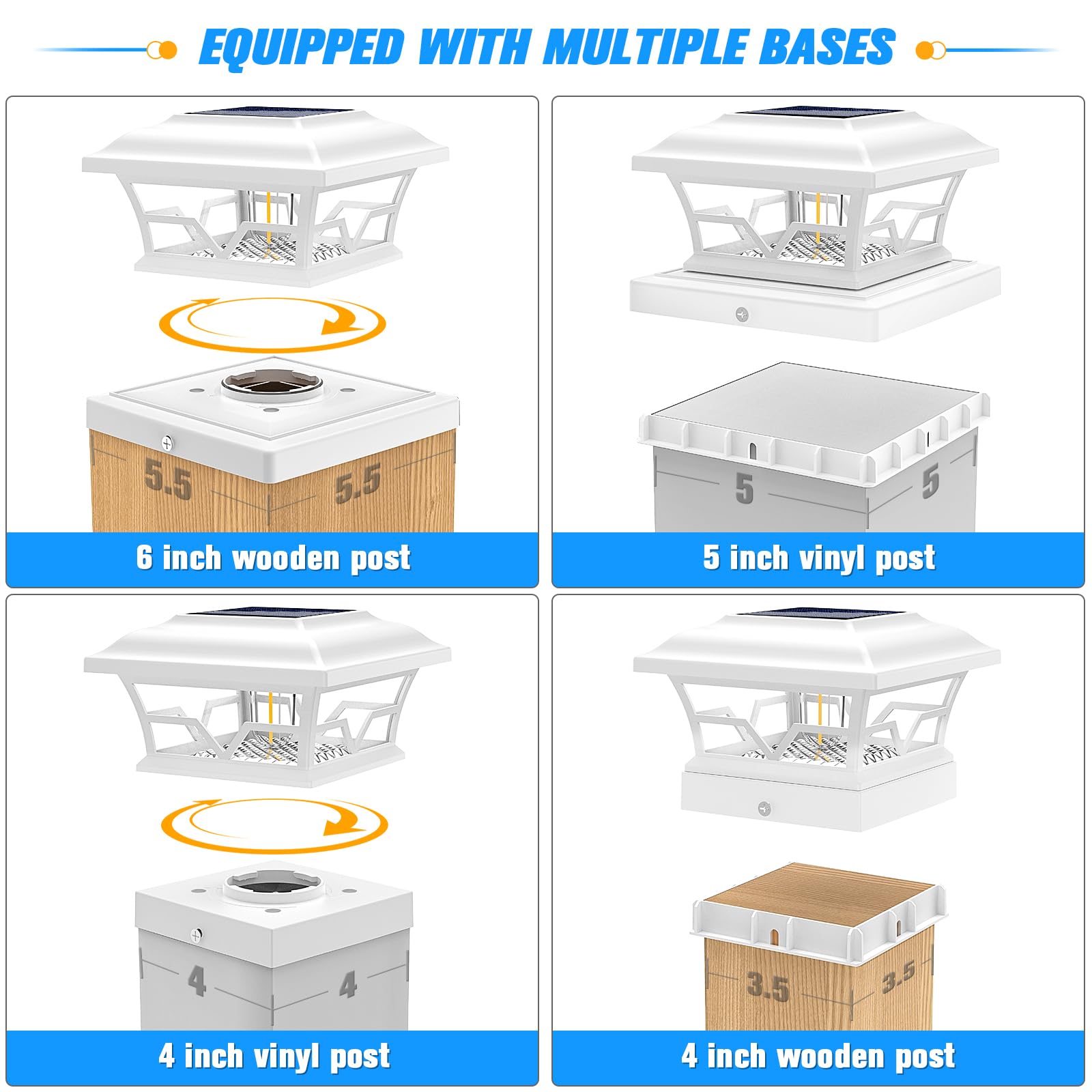 VOLISUN Solar Post Cap Lights Outdoor 8Pack, with Edison LED Bulbs, Fence Post Lights Solar Powered for Garden Fence Deck Mailbo