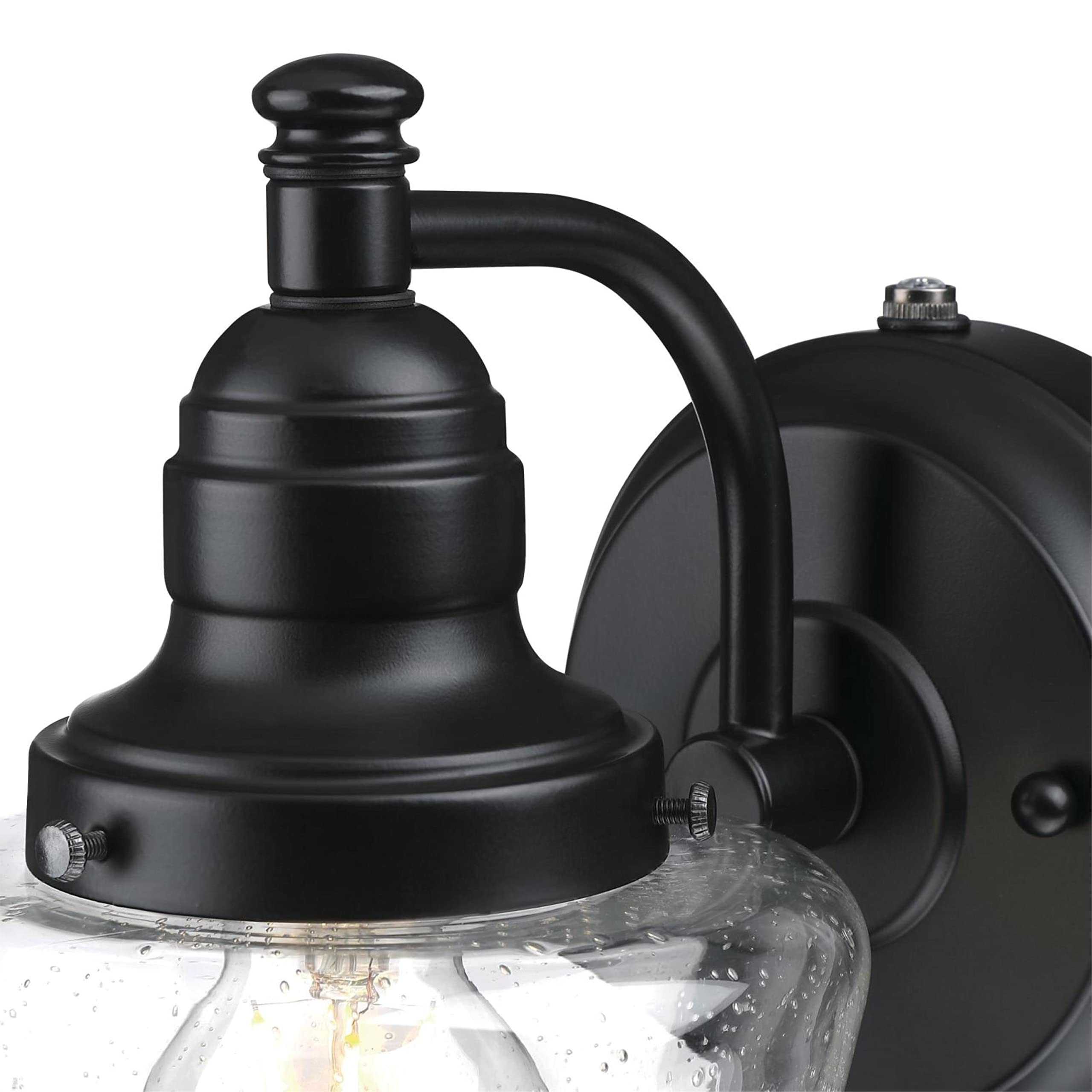 Westinghouse Eddystone Outdoor Wall Fixture, Dusk to Dawn Sensor, Matte Black, Clear Seeded Glass, Model 6121200