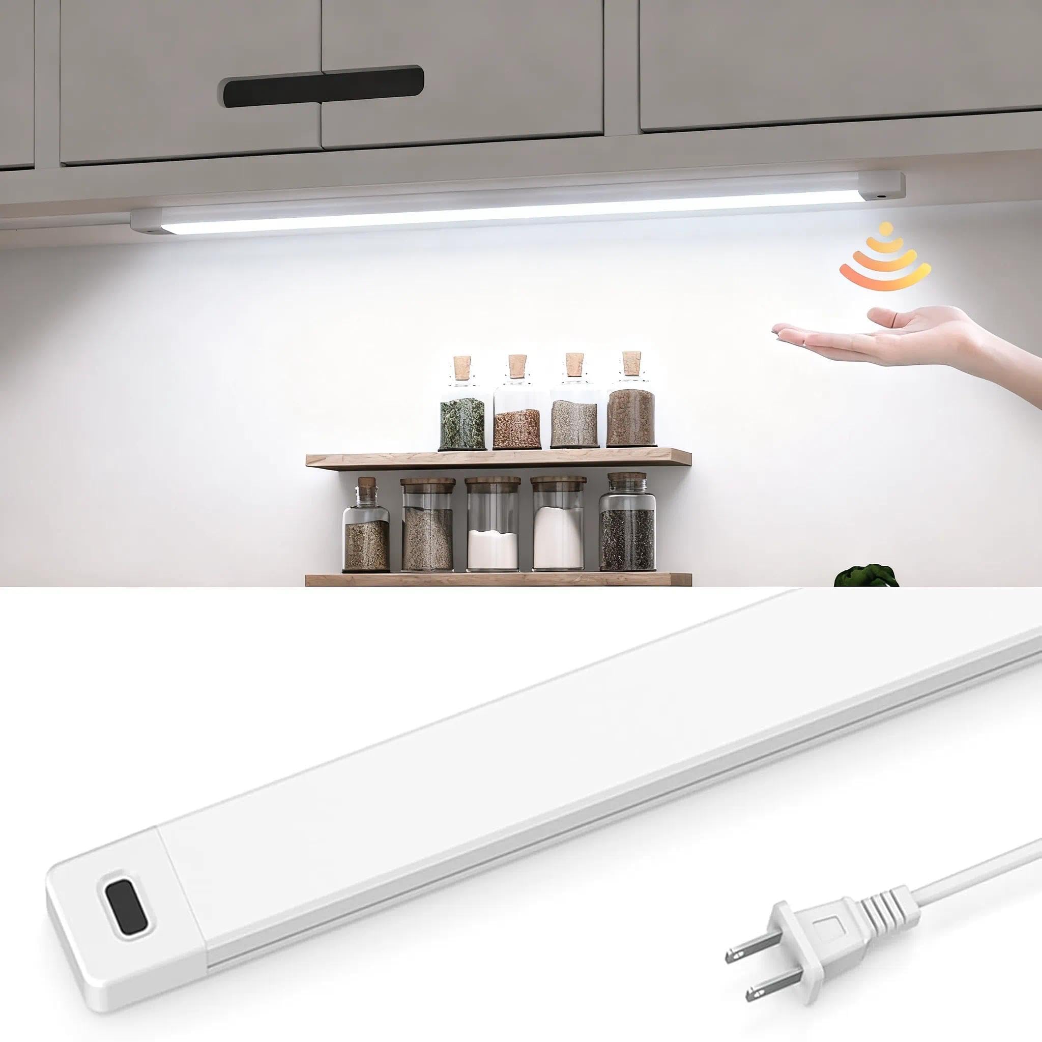 Myplus 16 Inch Under Cabinet Lights With Hand Wave  Under Counter Lighting 5000K Cold White Dimmable Plug And Play Led Lights For Kitchen Cabinet  Cupboard  Closet  Desk