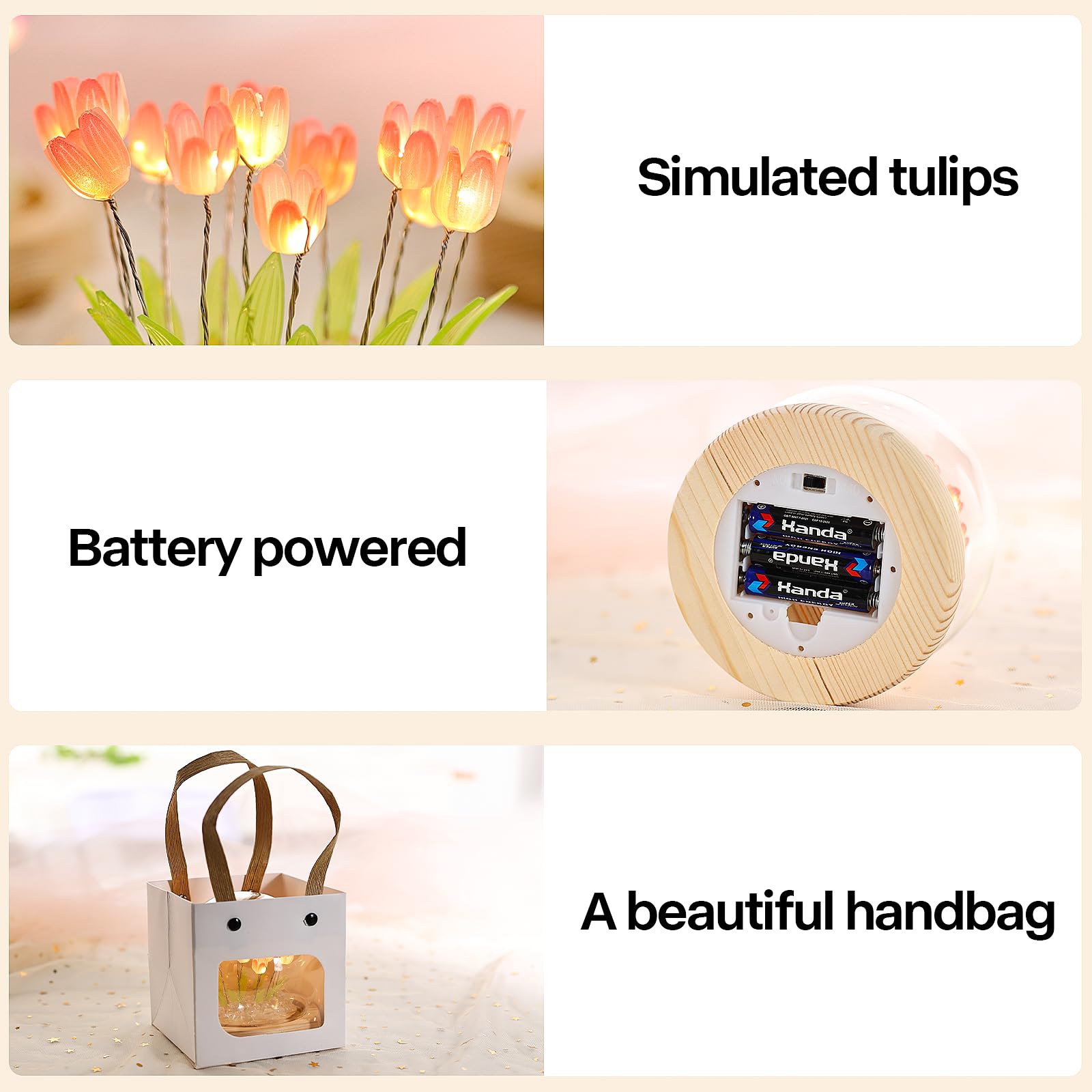 Onxe Mothers Day Gifts For Mom From Daughter, Tulip Night Light Glass Flower Lamp With Wooden Base For Home Decor Unique Romanti