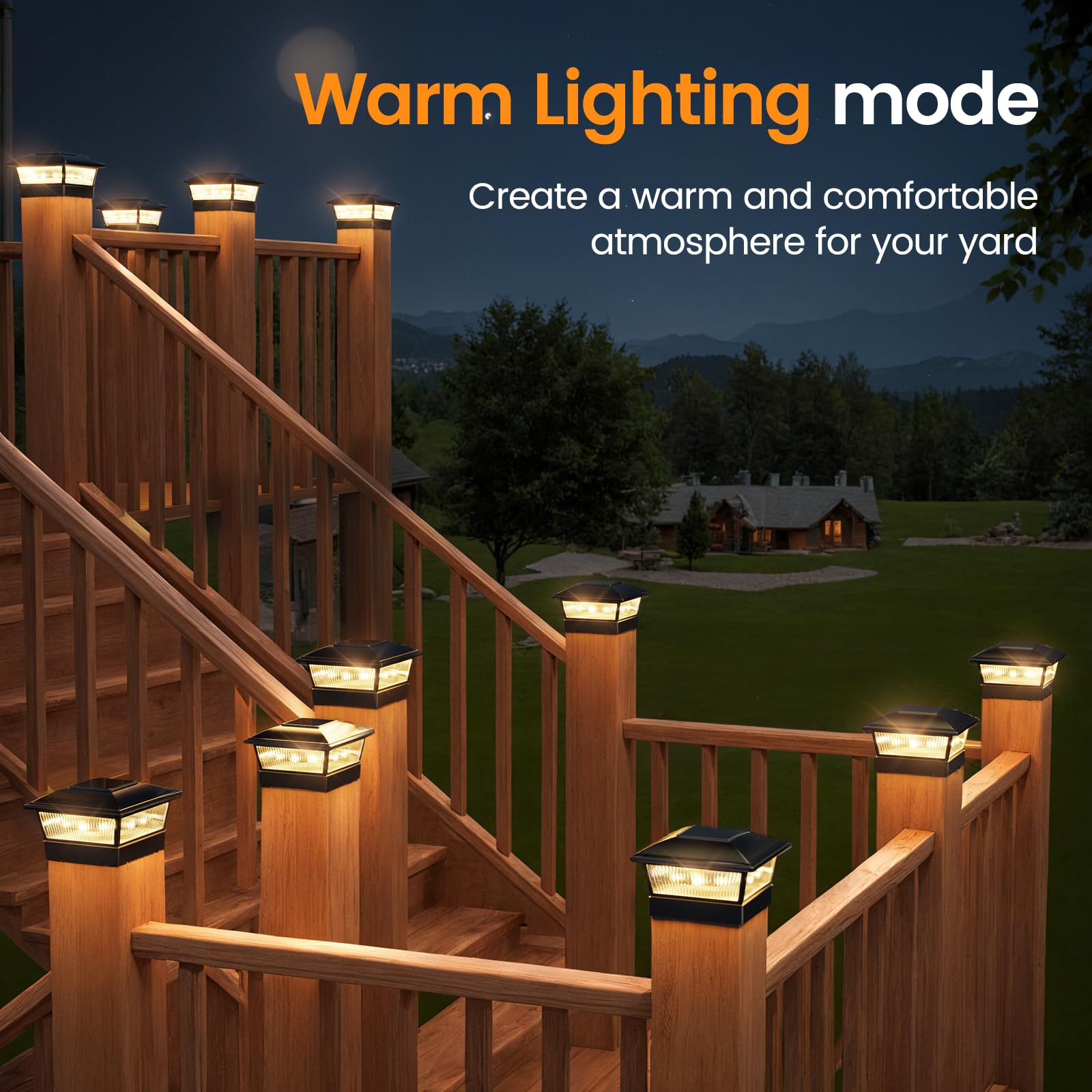 Aponuo Solar Post Cap Lights, 2 Lighting Modes 16 Leds Fence Post Solar Lights For 4X4 5X5 6X6 Wooden/Vinyl Posts, Outdoor Water