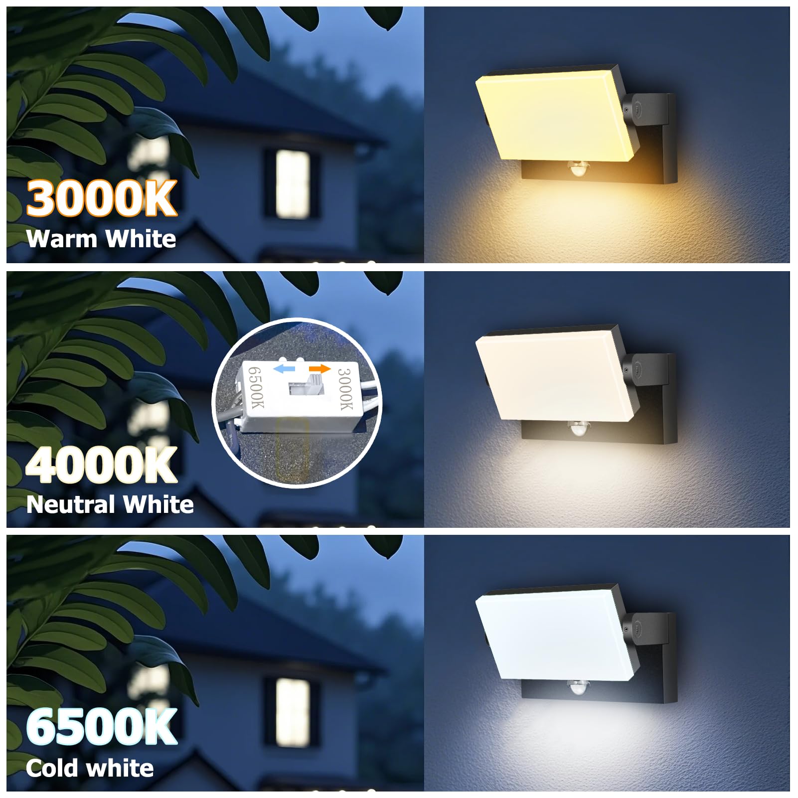 rosykite 40W LED Wall Pack Lights with Motion Sensor, 3CCT Selectable, Black, Model ROS-1856-40-2 Pack for Outdoor Use