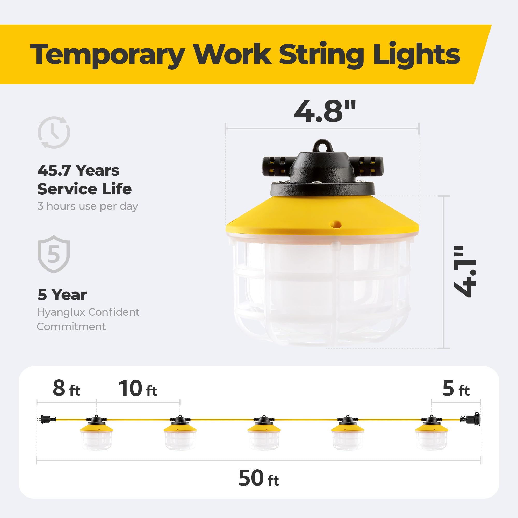 50Ft Construction String Lights: 75W Ultra-Bright 10500 Lumens Linkable Etl Listed 18Awg Wire Industrial Outdoor Temporary Light