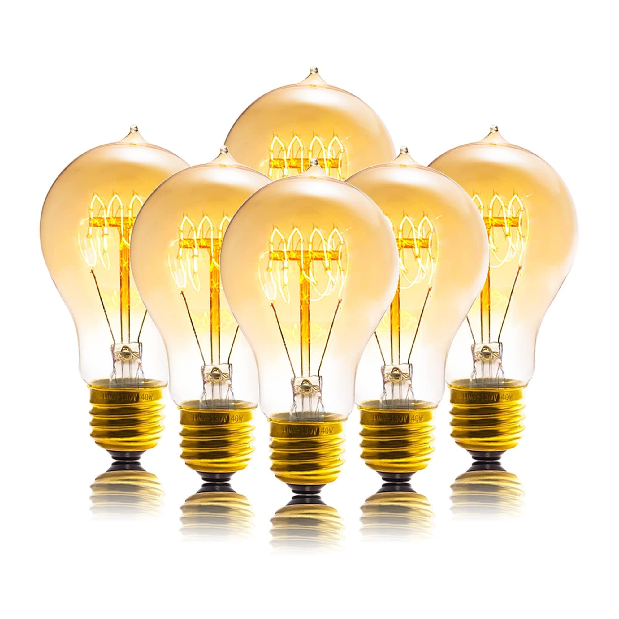 Sevici Edison Bulbs, A19 Bulbs 6 Pack, Dimmable 120V 40W Antique Vintage Amber Glass, 240 Lumens E26 Base, Retro Style Incandesc