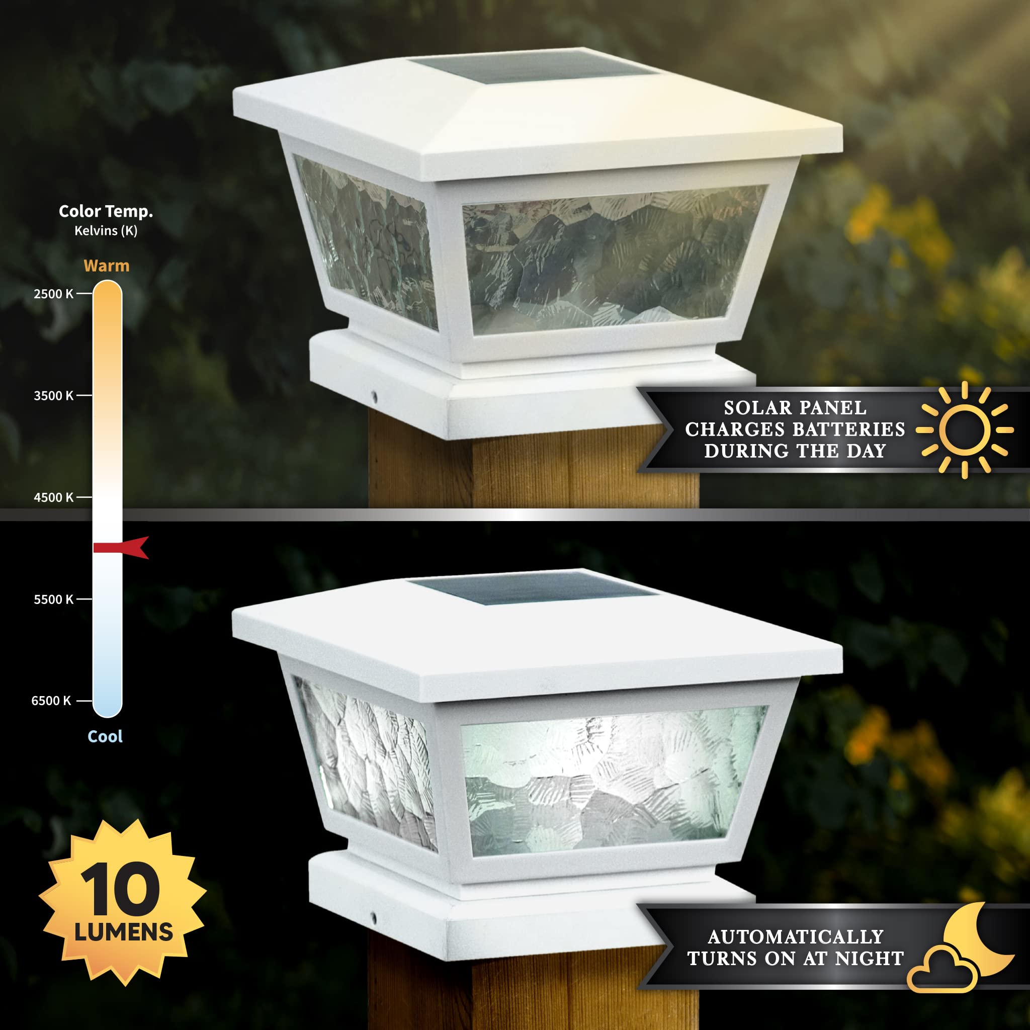 Classy Caps FS100W Solar Post Cap, 5" x 5", White, Durable Acrylonitrile Butadiene Styrene Material