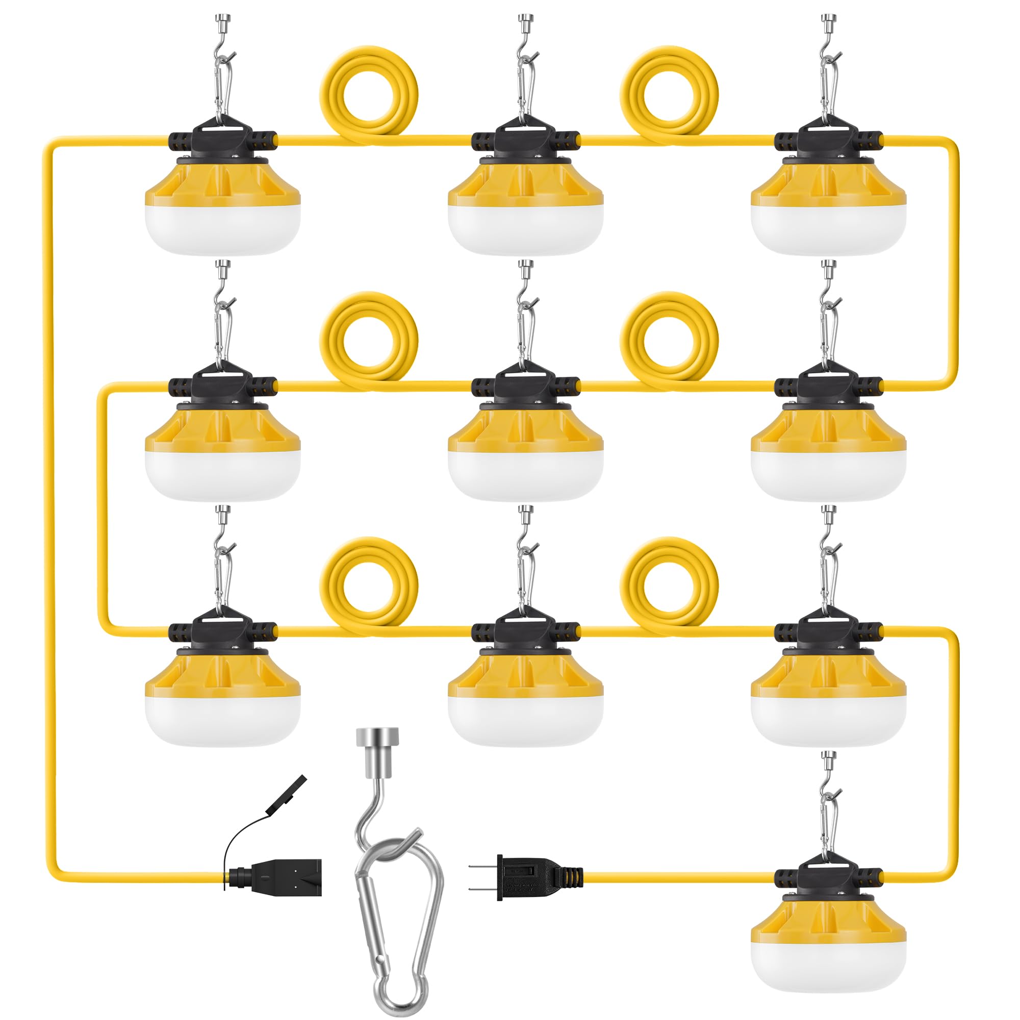 Lediary 100Ft Led Construction String Lights, 100W 10000Lm String Work Light, Linkable Temporary Lighting For Jobsite, Patio, Indoor, Outdoor-Etl Listed