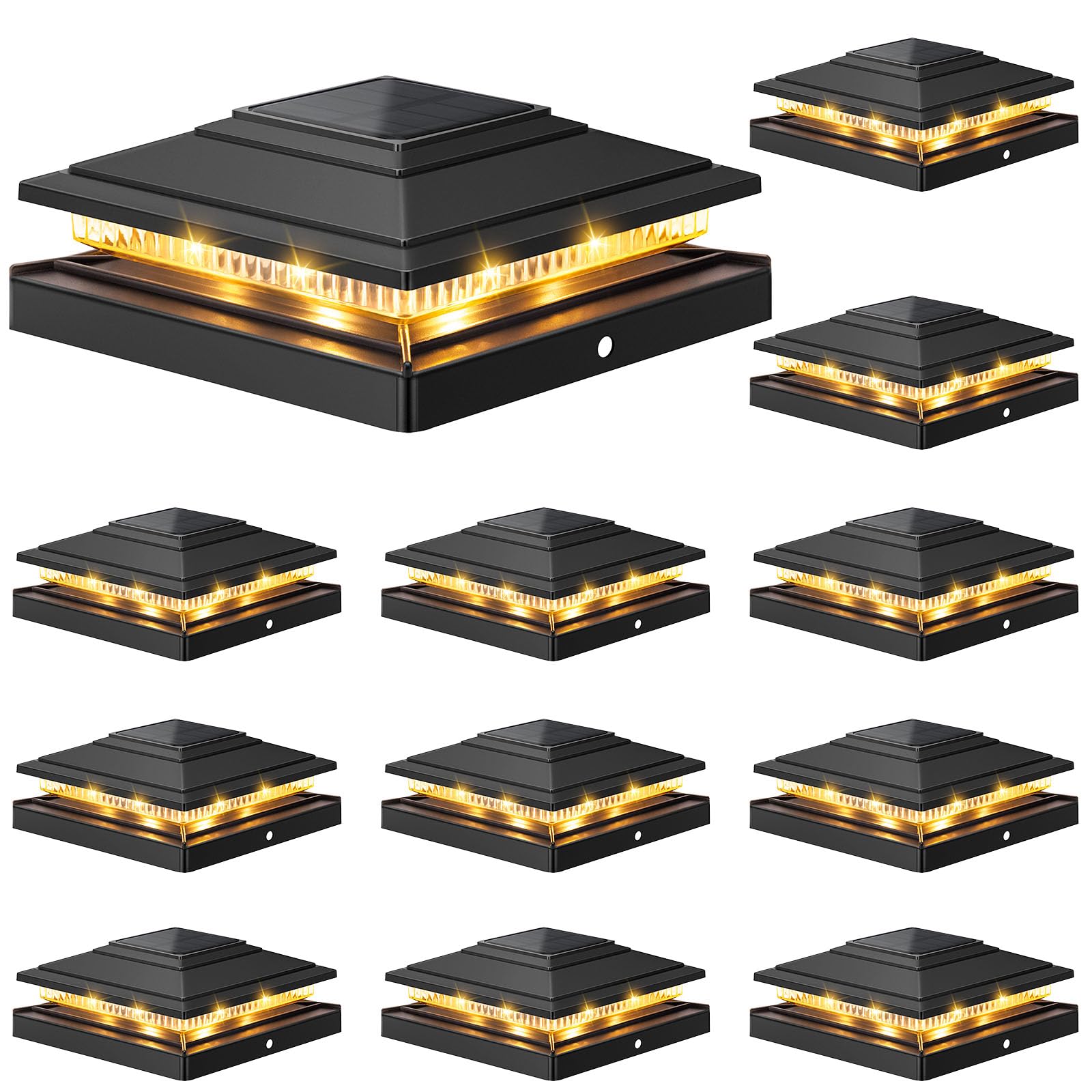 Aponuo Fence Post Solar Lights,Ip64 Waterproof 16 Bright Leds Outdoor Lighting For Deck,Fence,Patio,Garden,Yard,2 Modes,Long-Las