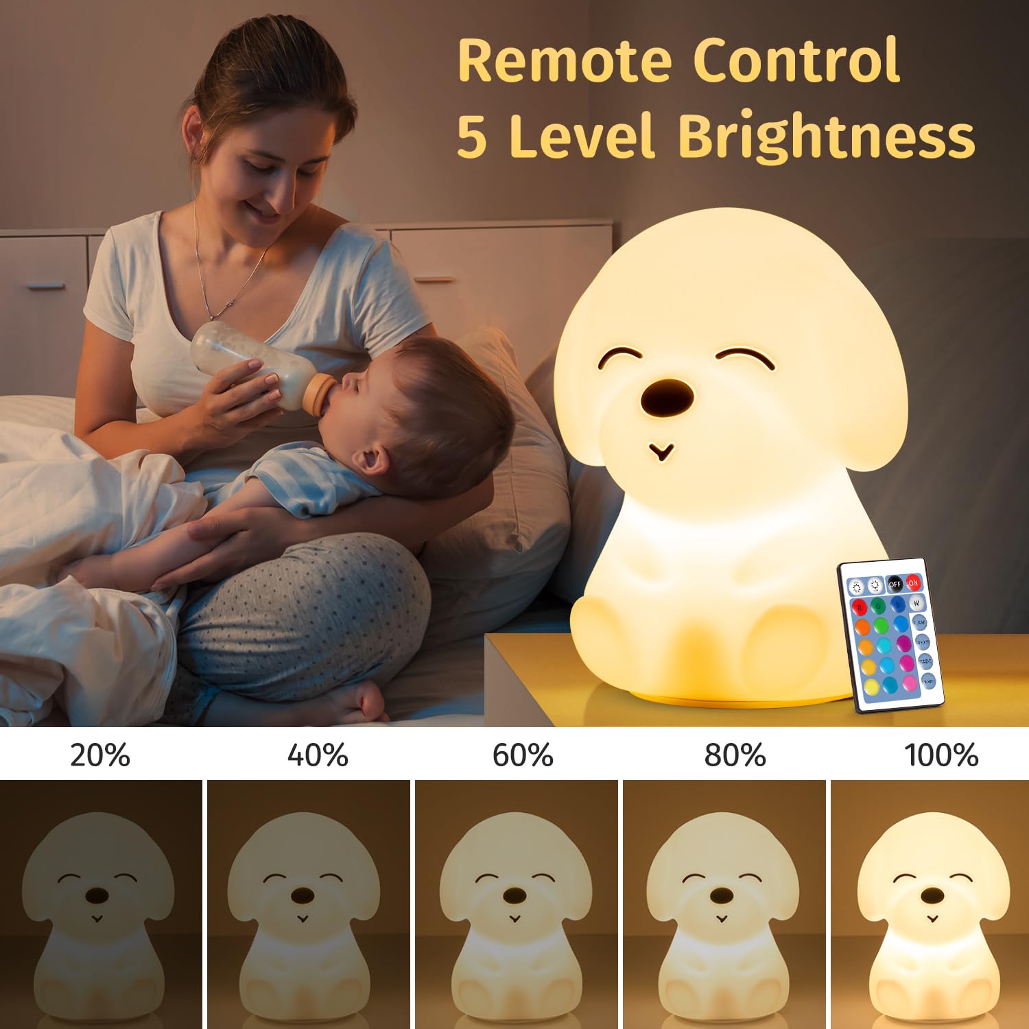 Mubarek Night Lamp Dog Themed Gifts,Remote+16 Colors+Timer+Rechargeable Dog Night Light For Baby Nursery Decor, Cool Kawaii Silicone Dog Unique Lamps Dog Gift Ideas Christmas Gifts Unique Home Decor