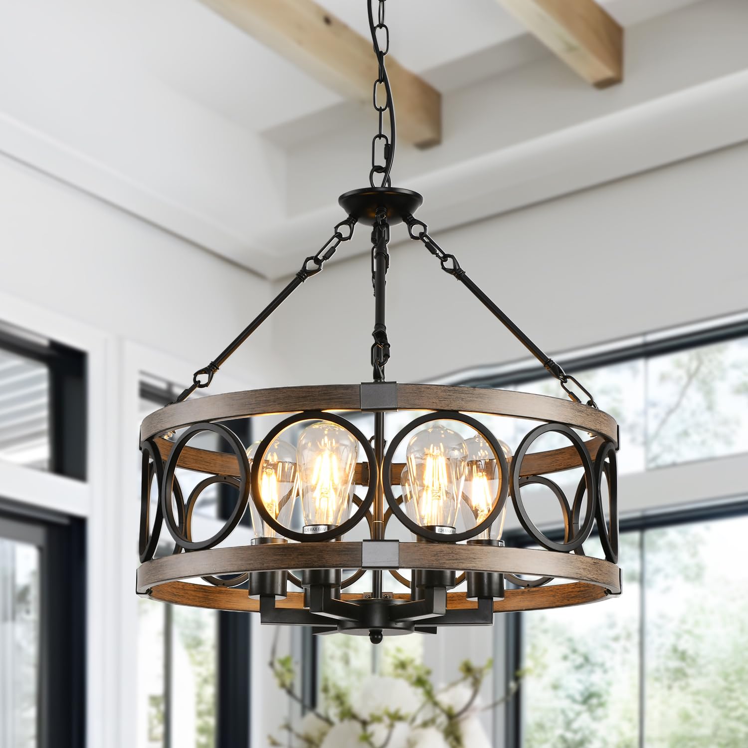 Shiandar Rustic Chandeliers Farmhouse Chandelier Lighting For Dining Room,6-Light Close To Ceiling Lighting For Entryway Kitchen Island Foyer, Vintage Farmhouse Chandelier Lighting Fixture