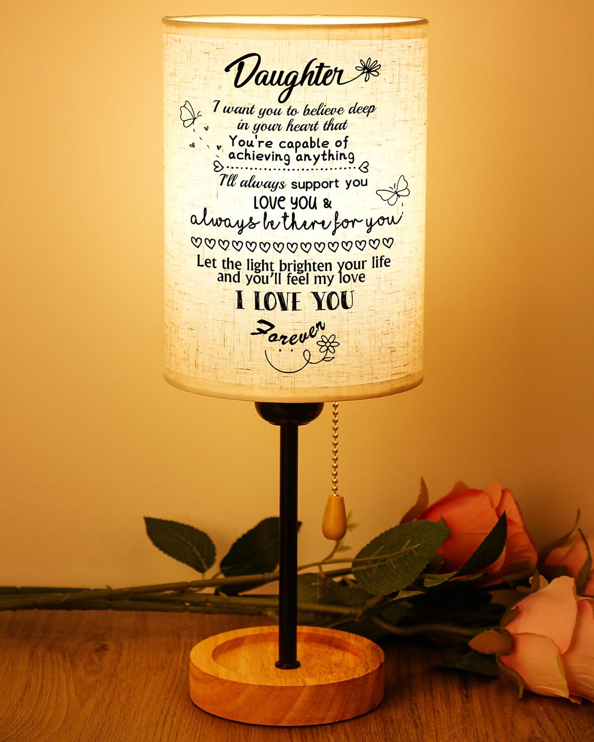 Souhoney Graduation Gifts For Daughter From Mom Dad- Fabric Wooden Bedside Lamp For Bedroom Living Room Mothers Day Gifts For Da