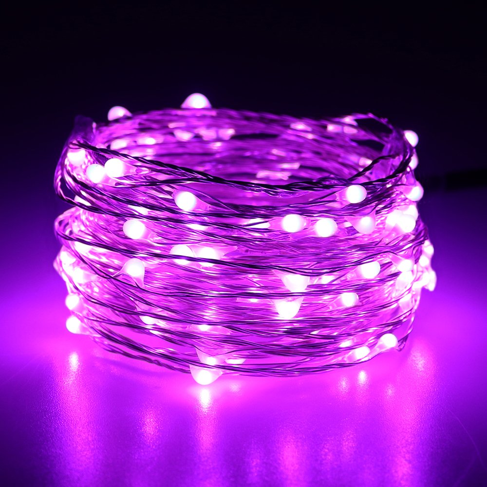 Er Chen Purple Fairy Lights Plug In, 33Ft 100 Led Starry String Lights Dimmable With Remote Control, Waterproof Copper Wire Chri