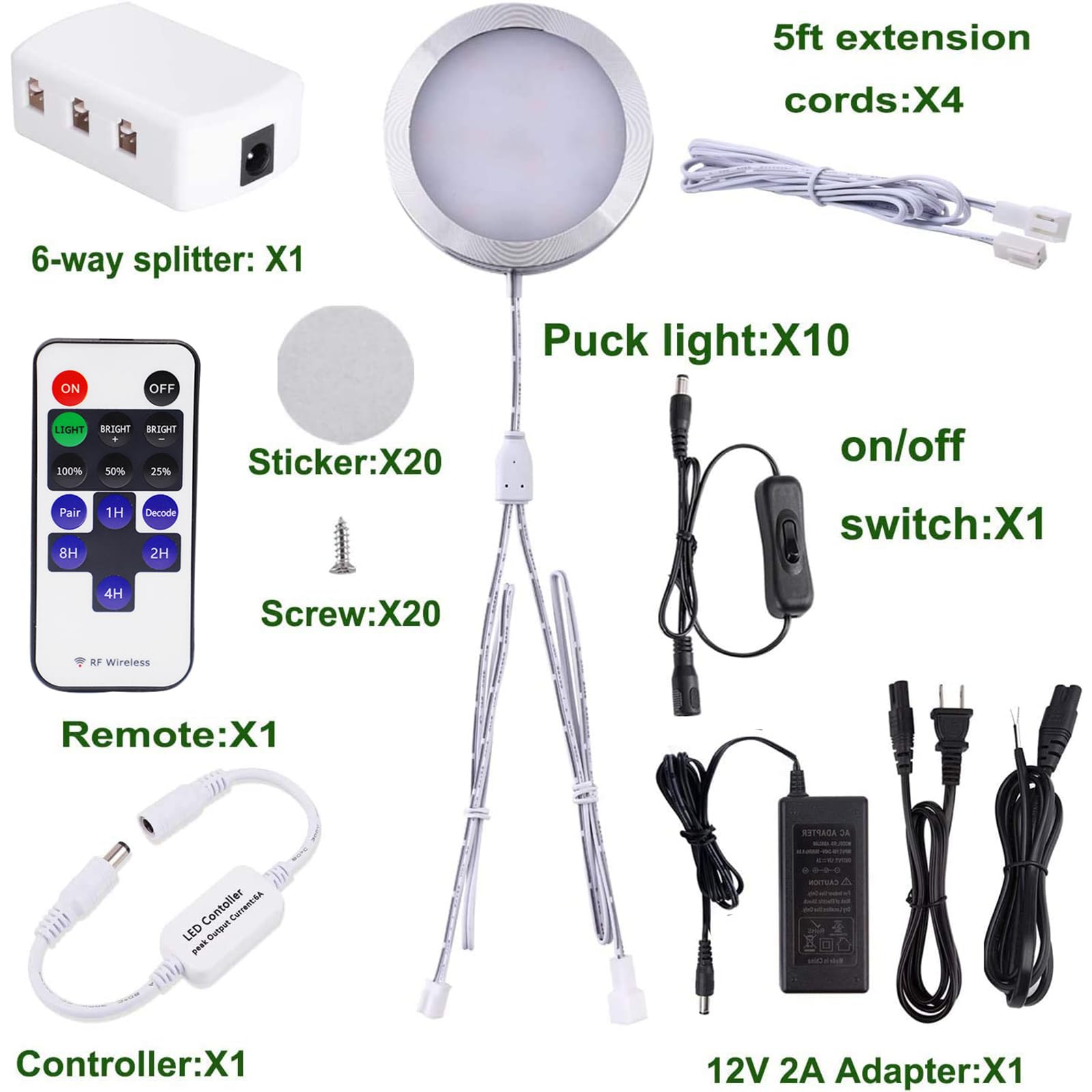 Aiboo Linkable Under Cabinet Led Lighting 12V Dimmable Puck Lights With Wireless Rf Remote Control, Hardwired & Wall Plug In For