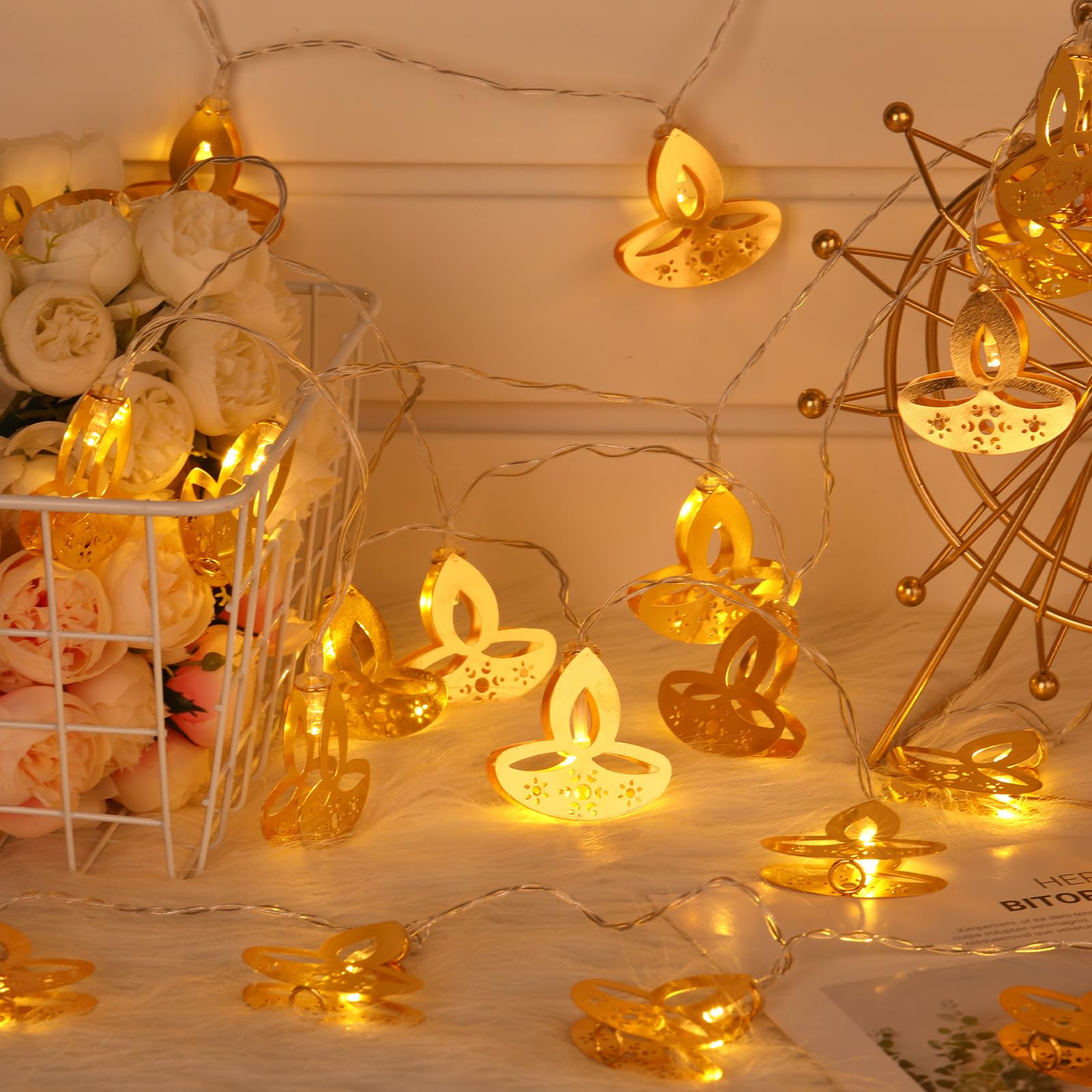 Retisee 20 FT Diwali String Lights 40 LED Lights Diya Lights Happy Diwali Decorations Indian Window String Lights for Wall Windo