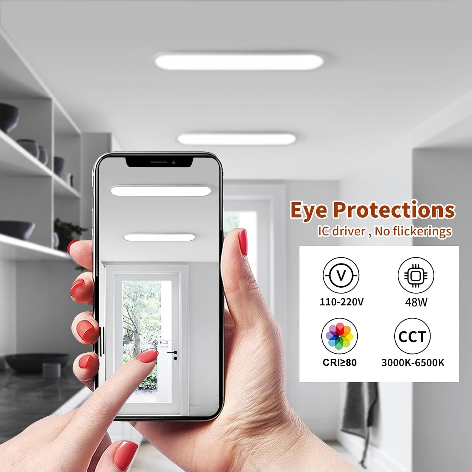 Ganeed 39.4 Inch Dimmable Led Ceiling Light, High Brightness Long Ceiling Lamps,3000-6500K Selectable Modern Ultra Thin Low Prof