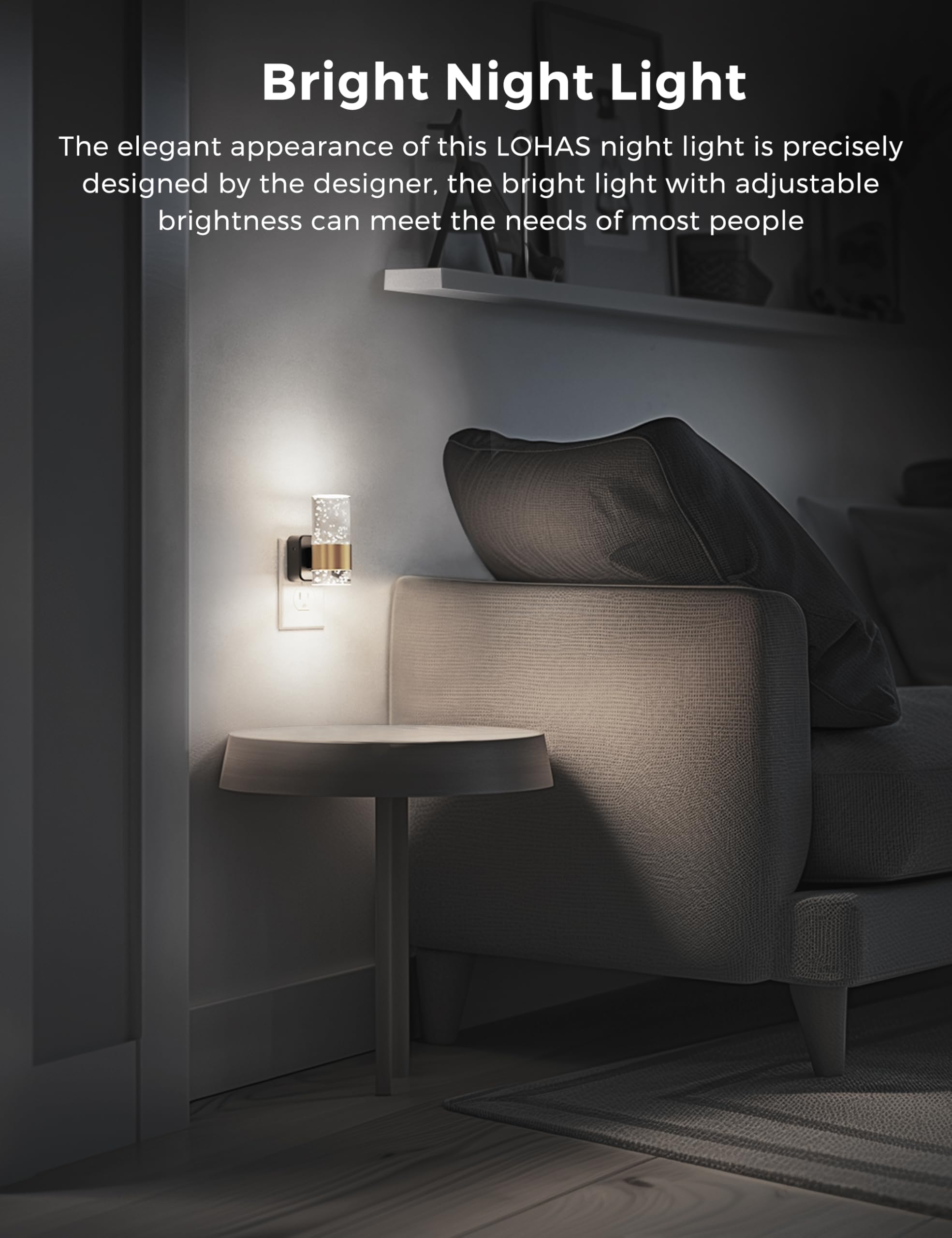 Night Lights Plug Into Wall, White Light Led Night Light With Adjustable Brightness, Plug In Night Light With Auto Light Sensor,