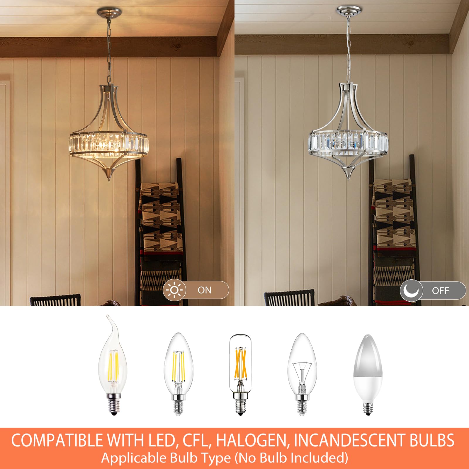 Majhoiw 4-Light Rustic Farmhouse Chandelier, Round Metal Shade, Brushed Nickel, Ideal for Dining Room, Hallway, Bedroom, Foyer